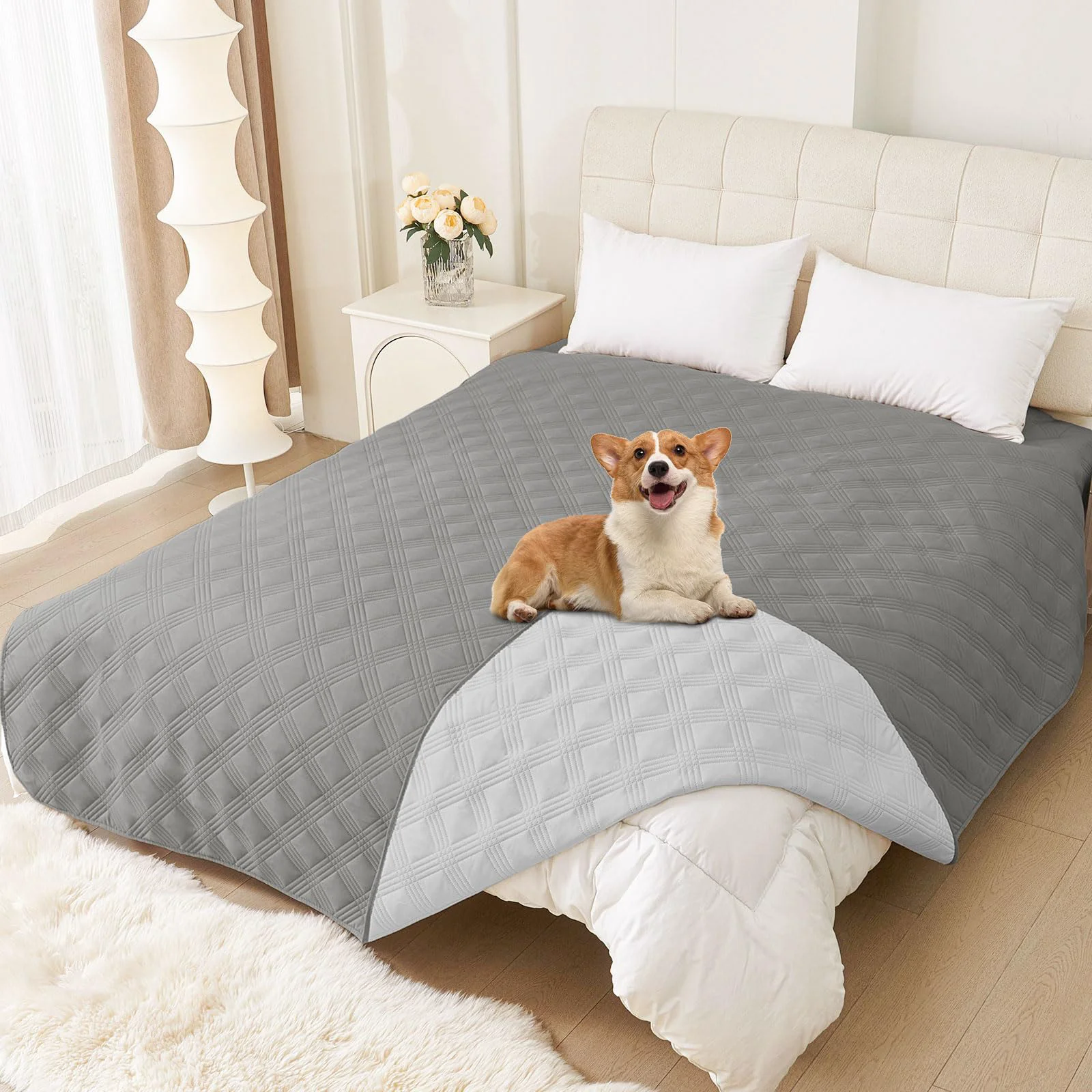 Quality hyha Waterproof Dog Blanket Reversible Washable Sofa Cover 82x82 Grey Light Grey Green