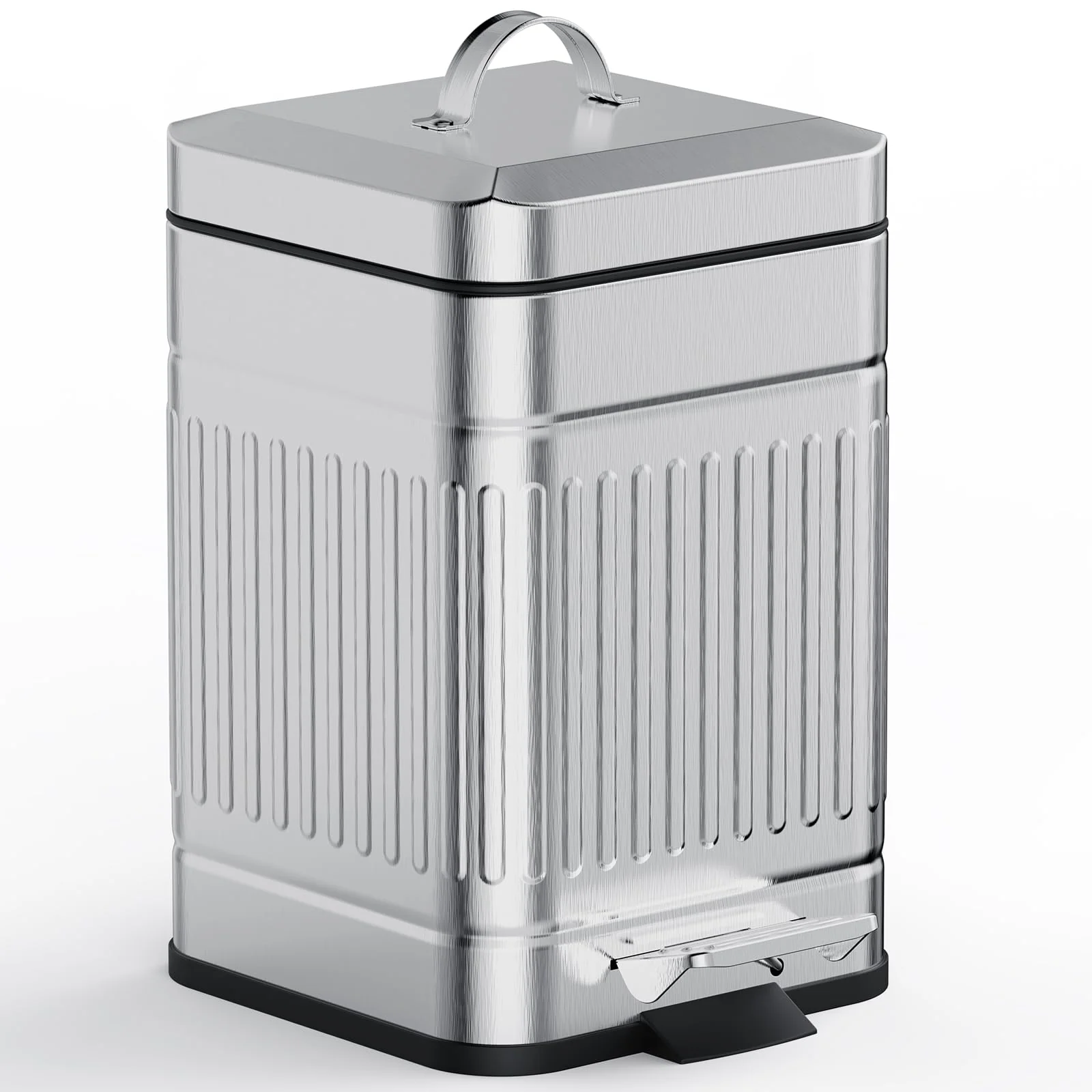 Fine CEROELDA Small Trash Can with Lid - 5L 1.3 Gal Soft-Close Pedal Bin Galvanized Steel Proven
