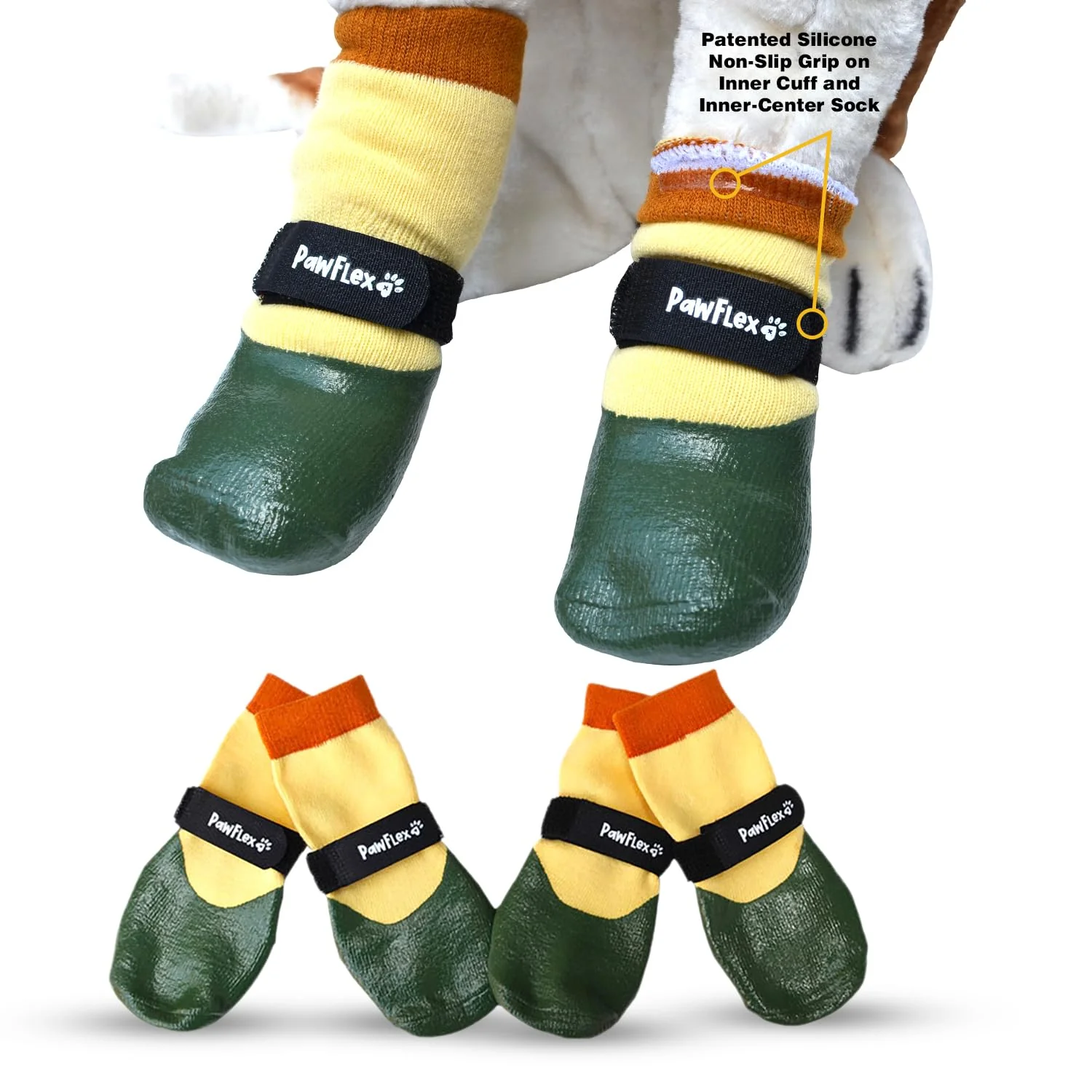 Advanced PawFlex Double Dipped Waterproof Dog Socks Boots – Non-Slip Inner Cuff Adjustable Strap Versatile