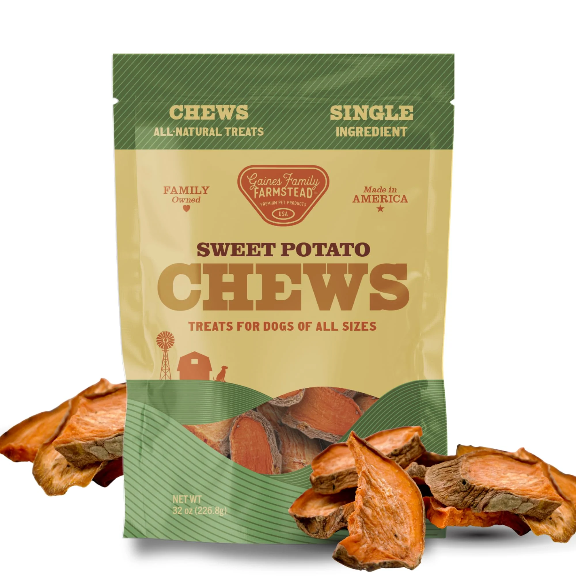 Expertly Made Gaines Family Farmstead Sweet Potato Chews for Dogs – USA Made Grain- Single-Ingredient Breathable
