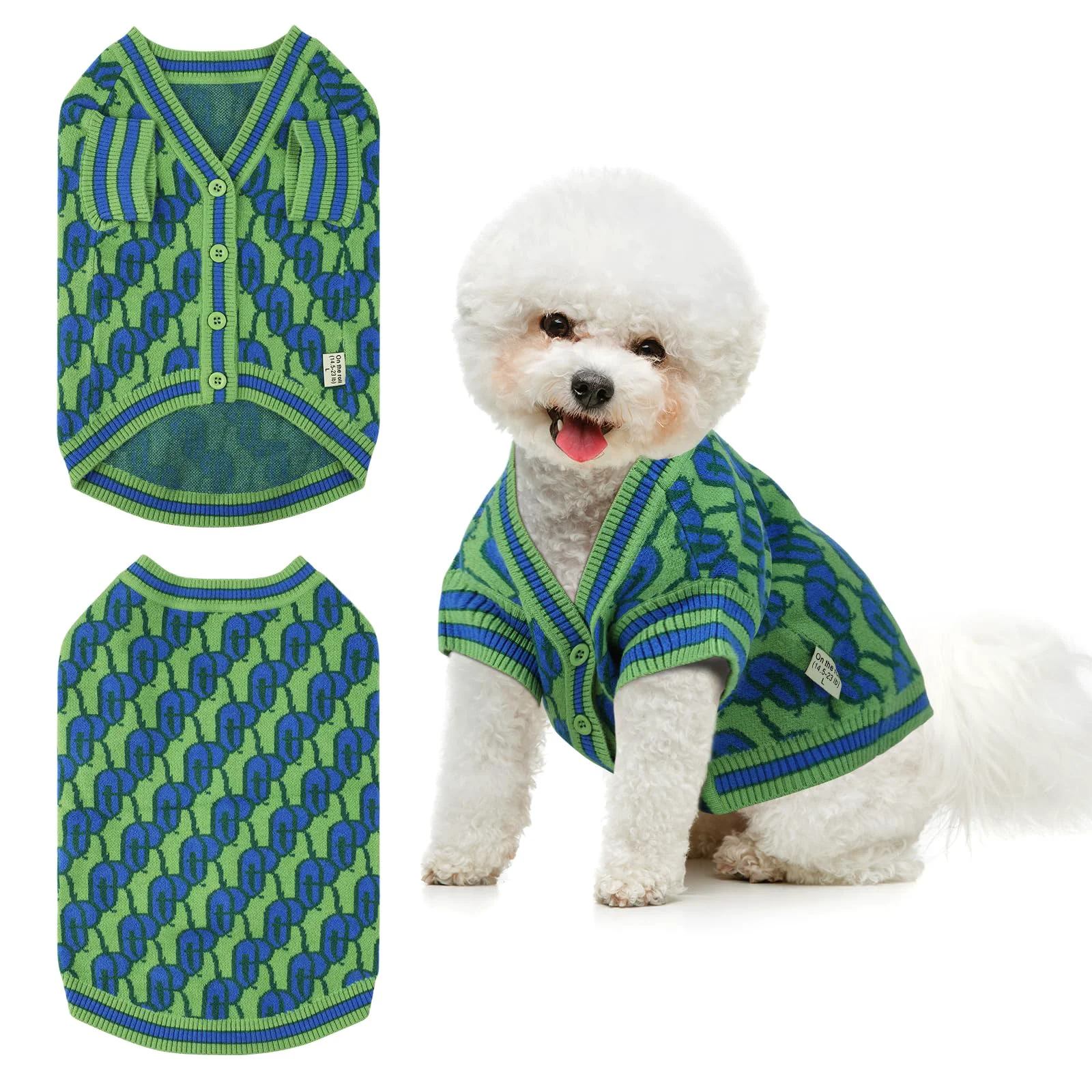 Consistent On The Roll Pet Sweaters for Dogs – Dynamic Letter Pattern Cardigan Green 3XL Official