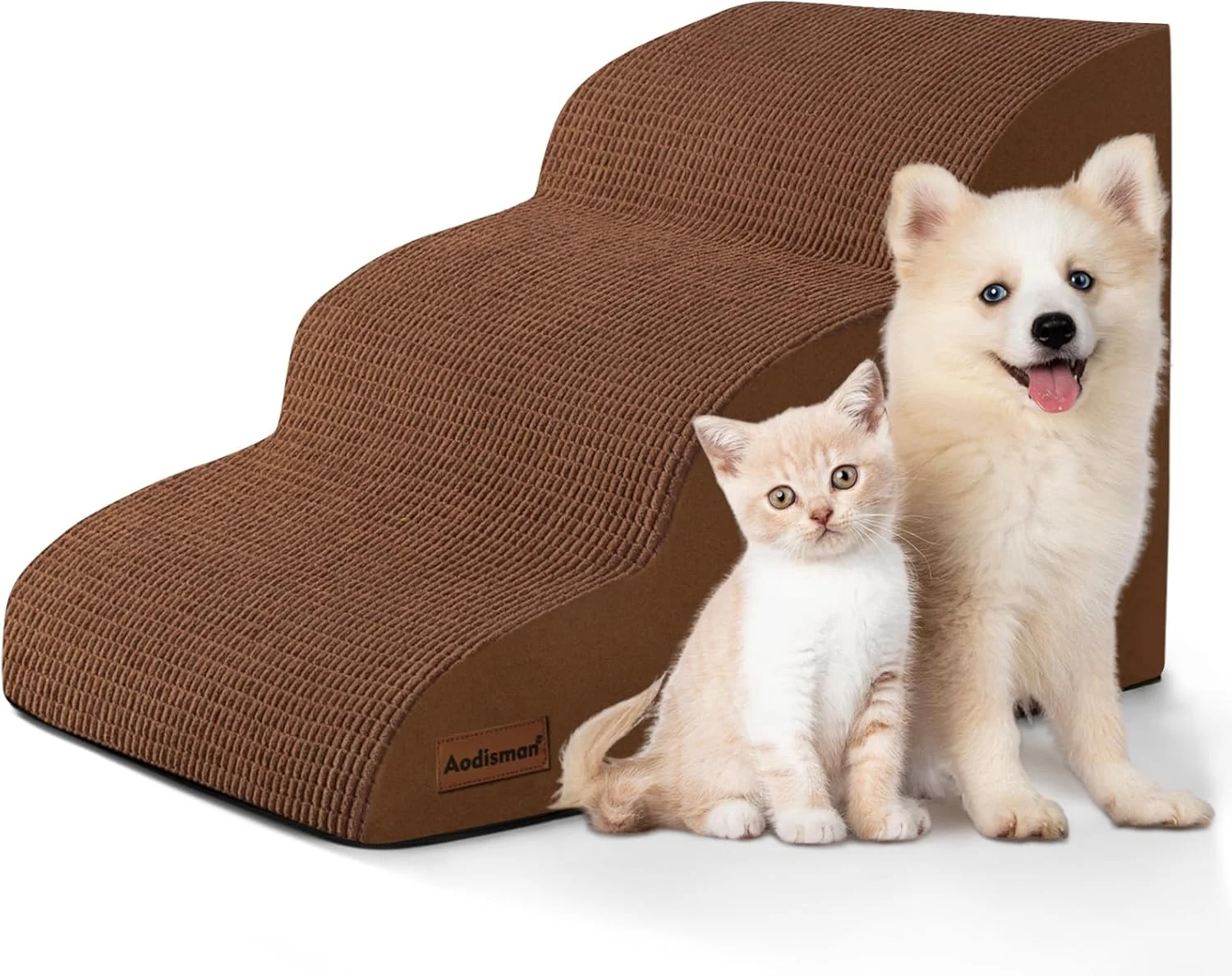 Stylish 3-Step Dog Ramp and Stairs for Sofa and Chair - Non-Slip Sturdy Pet Steps for Small Dogs and Cats 15.7 H Brown Green