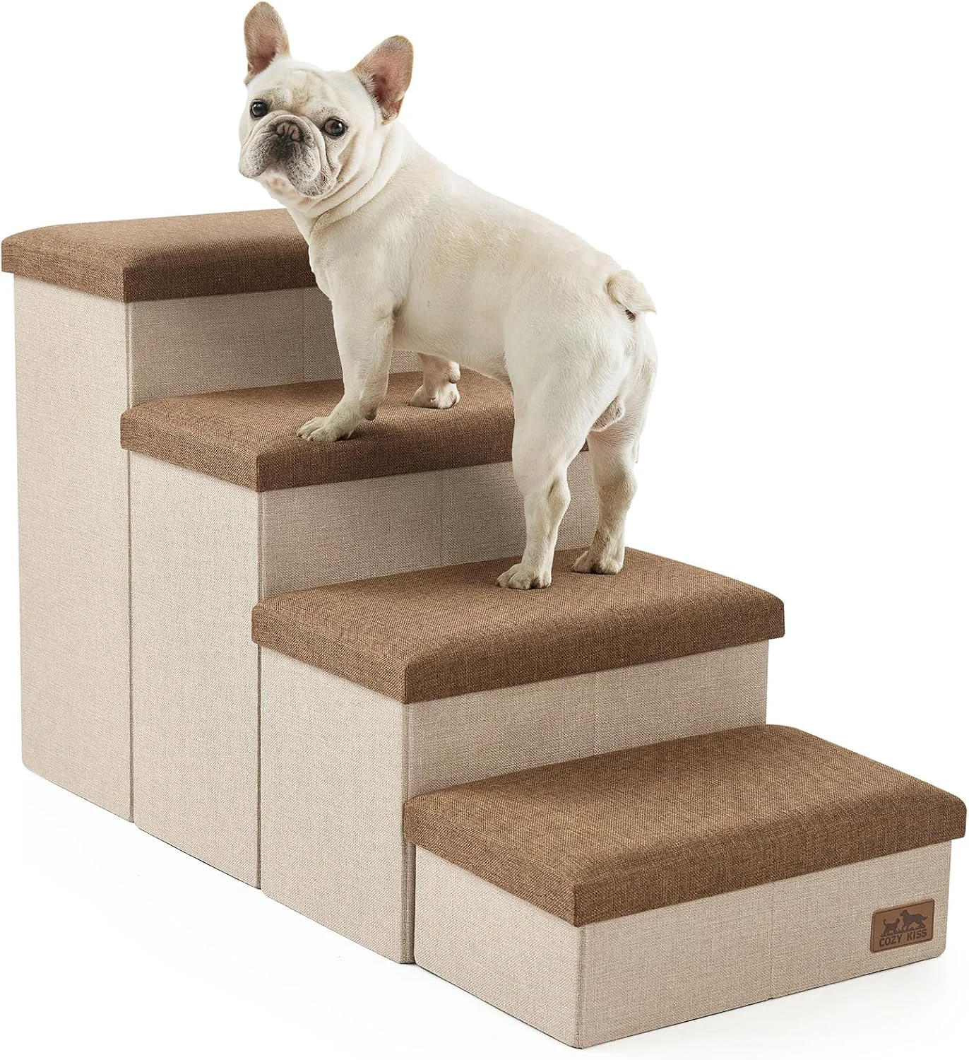 Organic Dog Stairs with Storage 4-Step Wider Sturdy Dog Steps for Small Medium Large Dogs and Older Cats Folding Doggie Ramp for Bed Couch Car Hold Up to 180 lbs 22 H Brown Recyclable