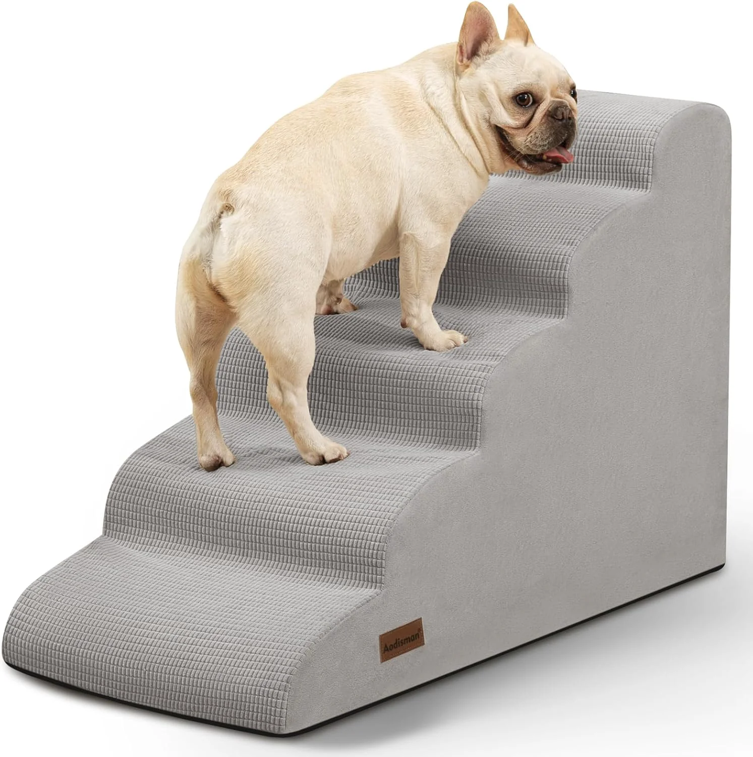 Organic 5-Step Dog Stairs and Ramp for High Bed Non-Slip Sturdy Pet Steps for Small Dogs and Cats 22.2 H Light Grey Advanced