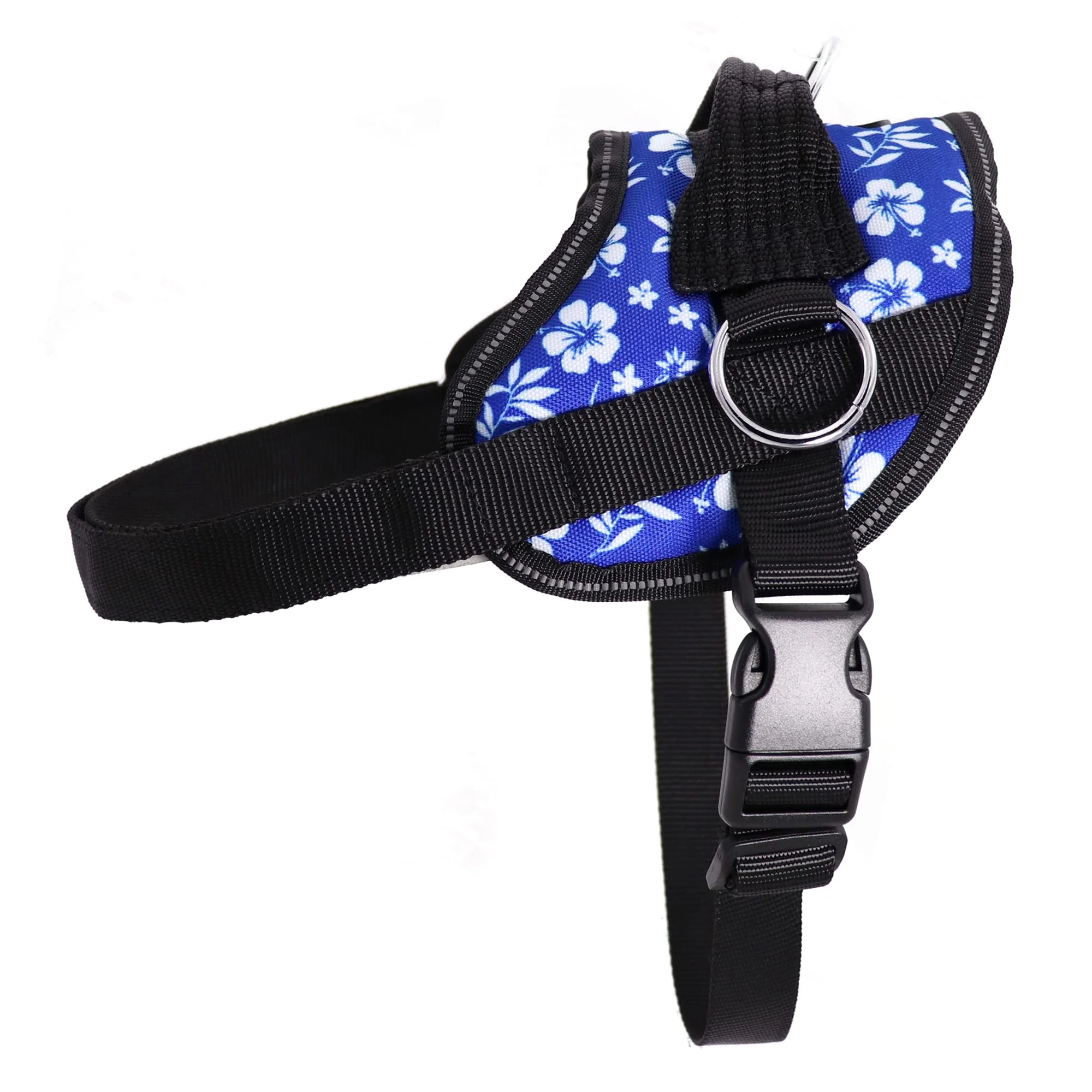 Casual Bark Appeal Blue Hibiscus No-Pull Harness for Small to Medium Dogs – Adjustable Reflective 3-Clip Training Vest Medium First-Class