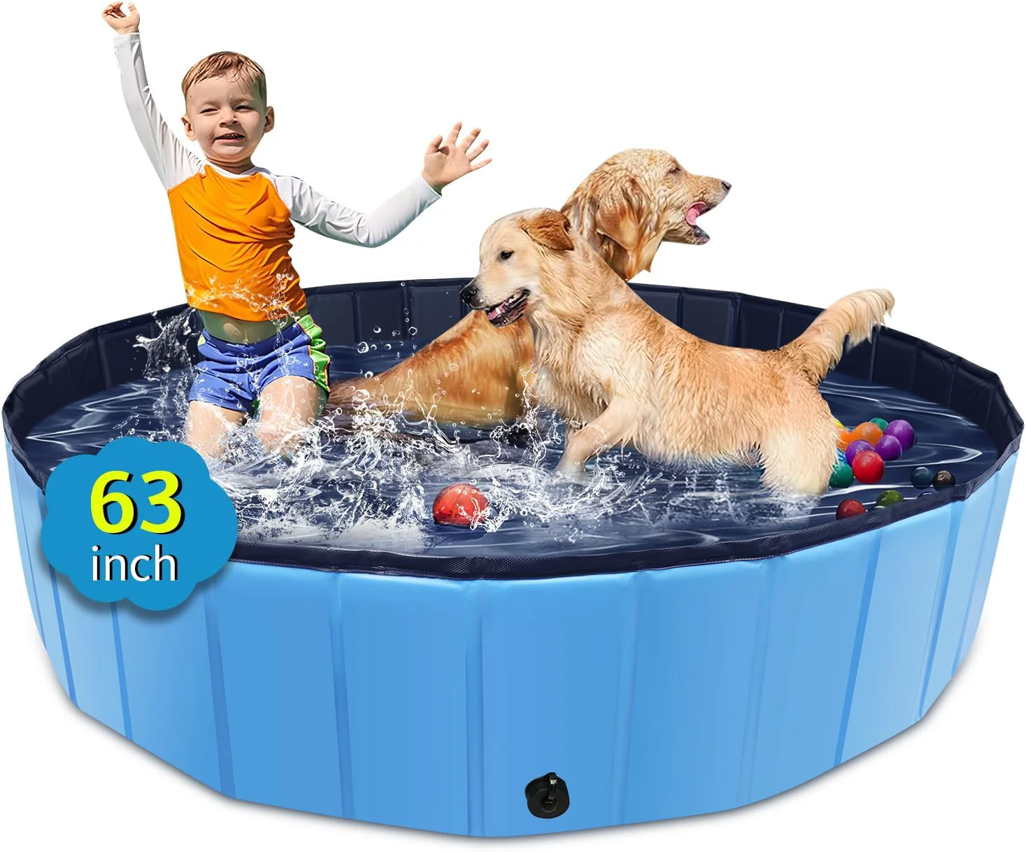User-Friendly Foldable Dog Pool 63 x 12 Kiddie Pool with Hard Plastic Non-Slip Dog Bath Tub for Outdoor Backyard Collapsible Dog Swimming Pool for Kids Dogs Pets Blue Dependable