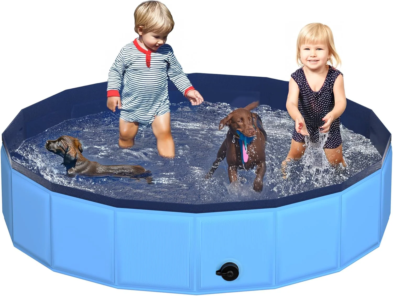Eco-Friendly 79 x 12 Foldable Dog Pool - Collapsible Hard Plastic Kiddie Pool for Dogs Kids Non-Slip Pet Bath Tub for Outdoor Backyard Use Lightweight Portable Blue Fine Crafted
