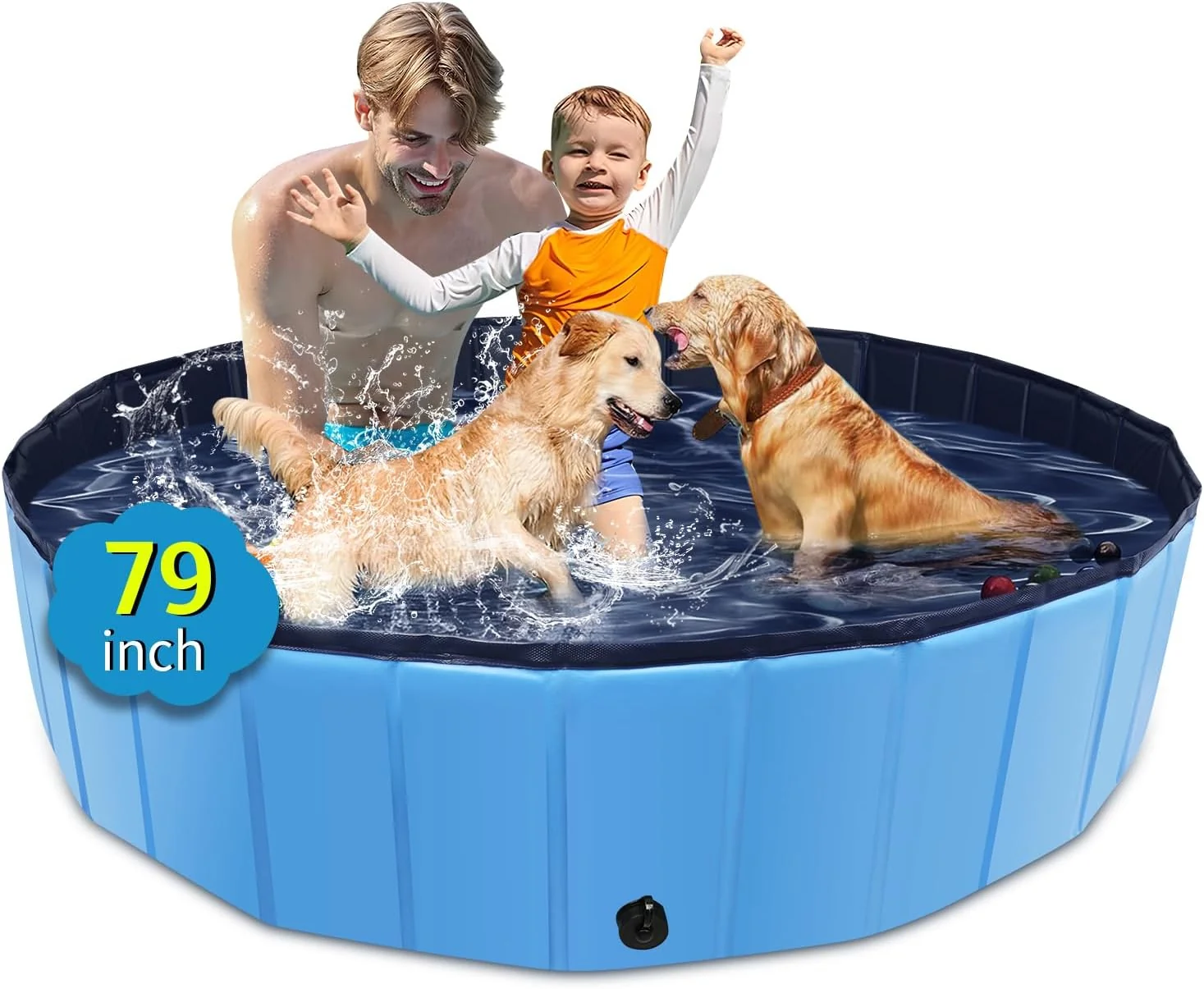 Sustainable Foldable Dog Pool 79 x 14 Large Kiddie Pool with Hard Plastic Non-Slip Dog Bath Tub for Outdoor Backyard Collapsible Dog Swimming Pool for Kids Dogs Pets Blue Traditional