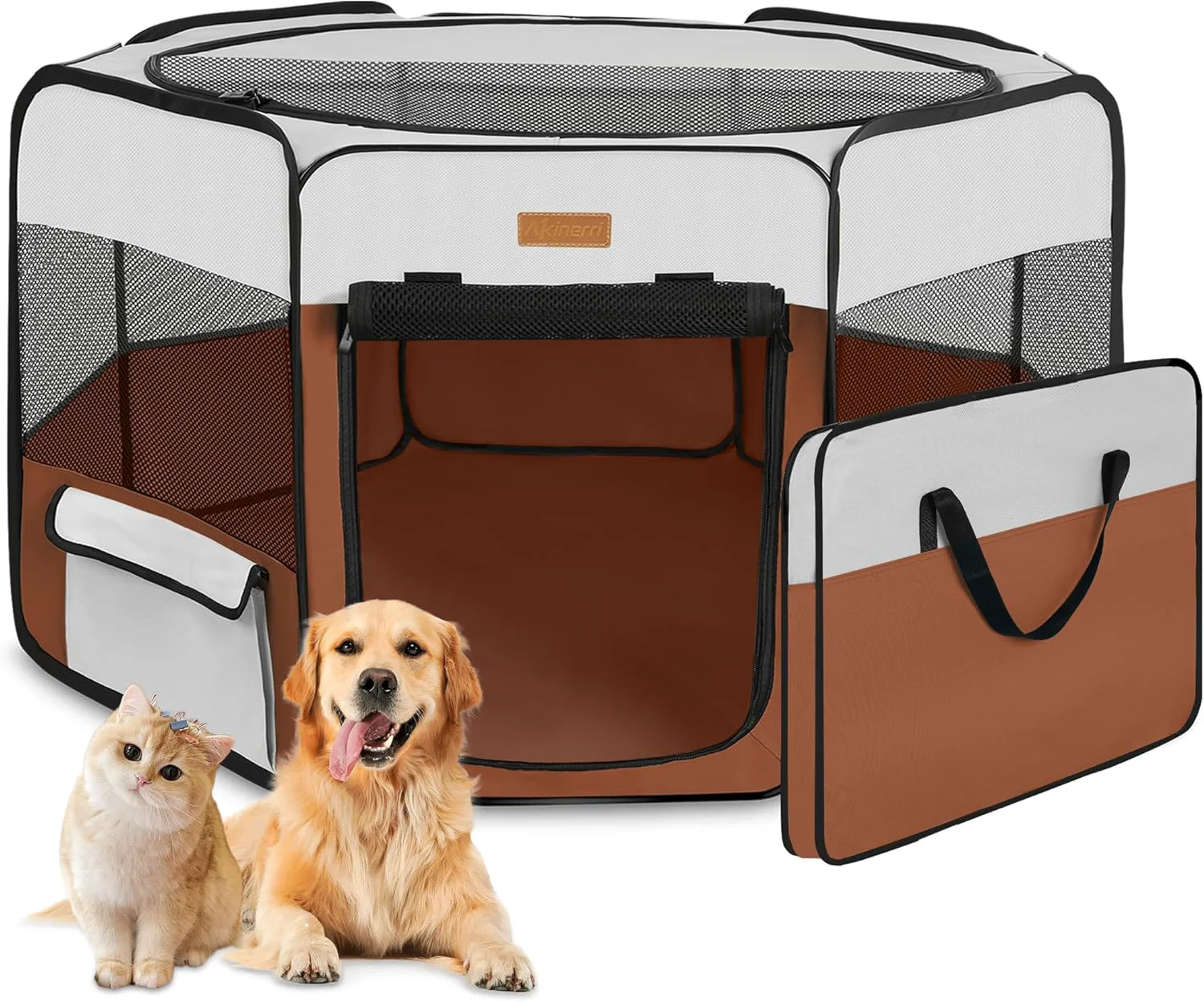 Versatile Dog Playpen Portable Pet Play Pen for Cat Puppies Rabbits Chickens Foldable Large-Capacity Pet Tent for Indoor Outdoor Travel Camping Brown Environmentally Friendly