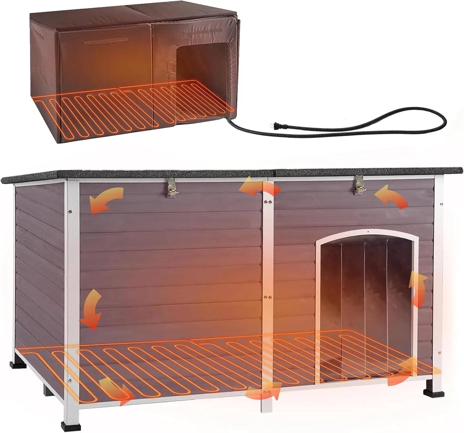 Innovative Aivituvin Dog House Insulated Outdoor Dog Kennel with Heated Liner for Winter 59 Extra Large Insulated Dog Cage with Heater All-Around Iron Frame Grey Official
