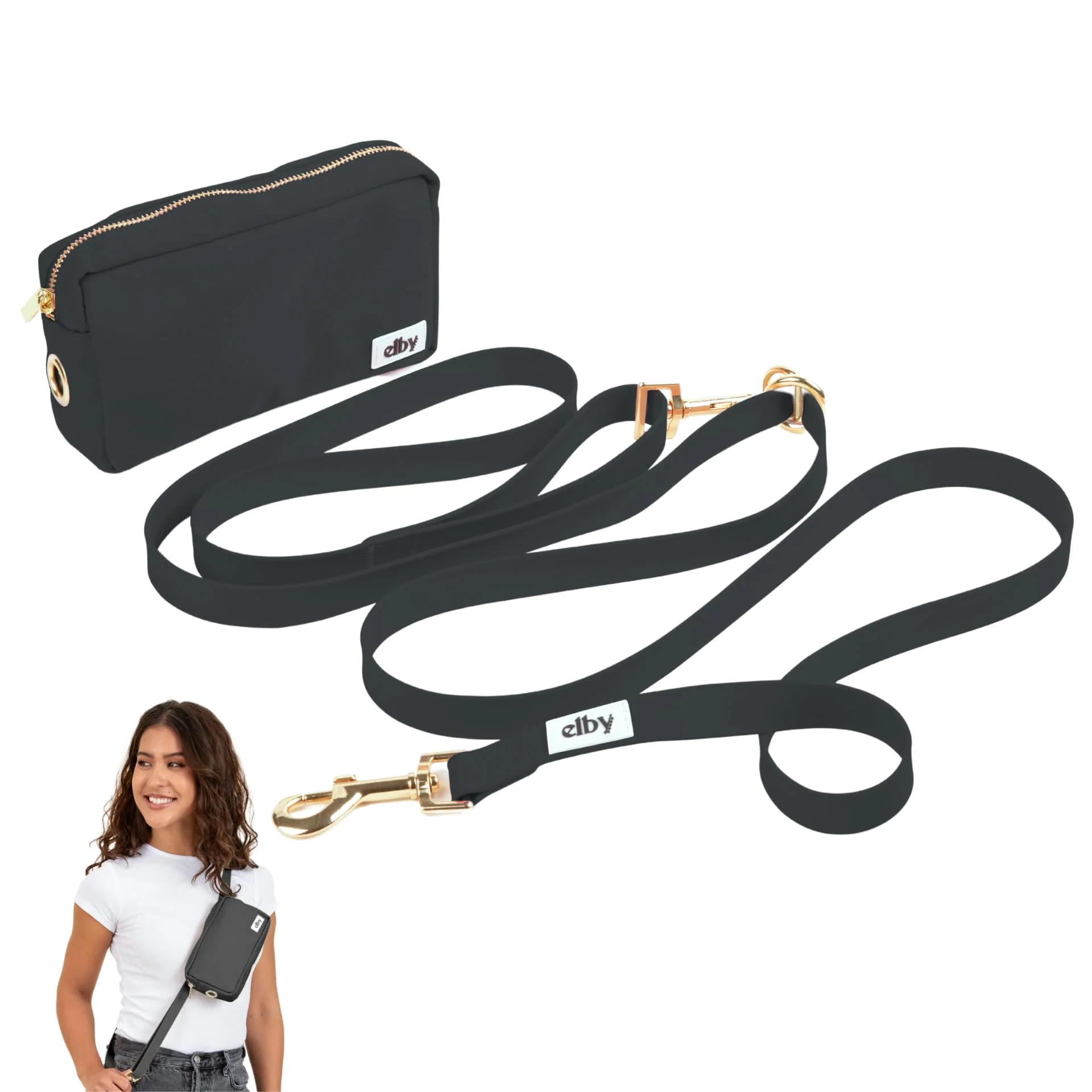 Green elby Hands Dog Leash with Treat Pouch Fanny Pack Included Medium Large Dogs Black Traditional