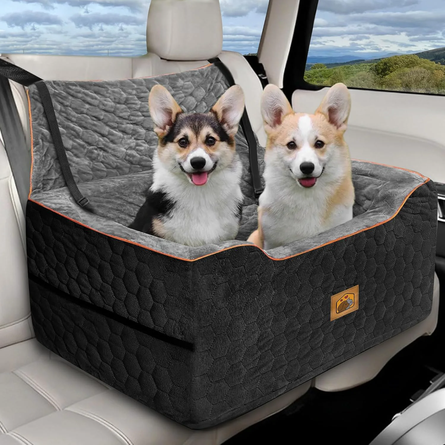 Innovative Dog Car Seat for Medium Large Dog Booster Seat for Dogs Under 60 lbs or 2 Small Dogs Multi-Functional Pet Car Seat with Thick Cushion 2 Safety Leashes BlackGray Top-Quality