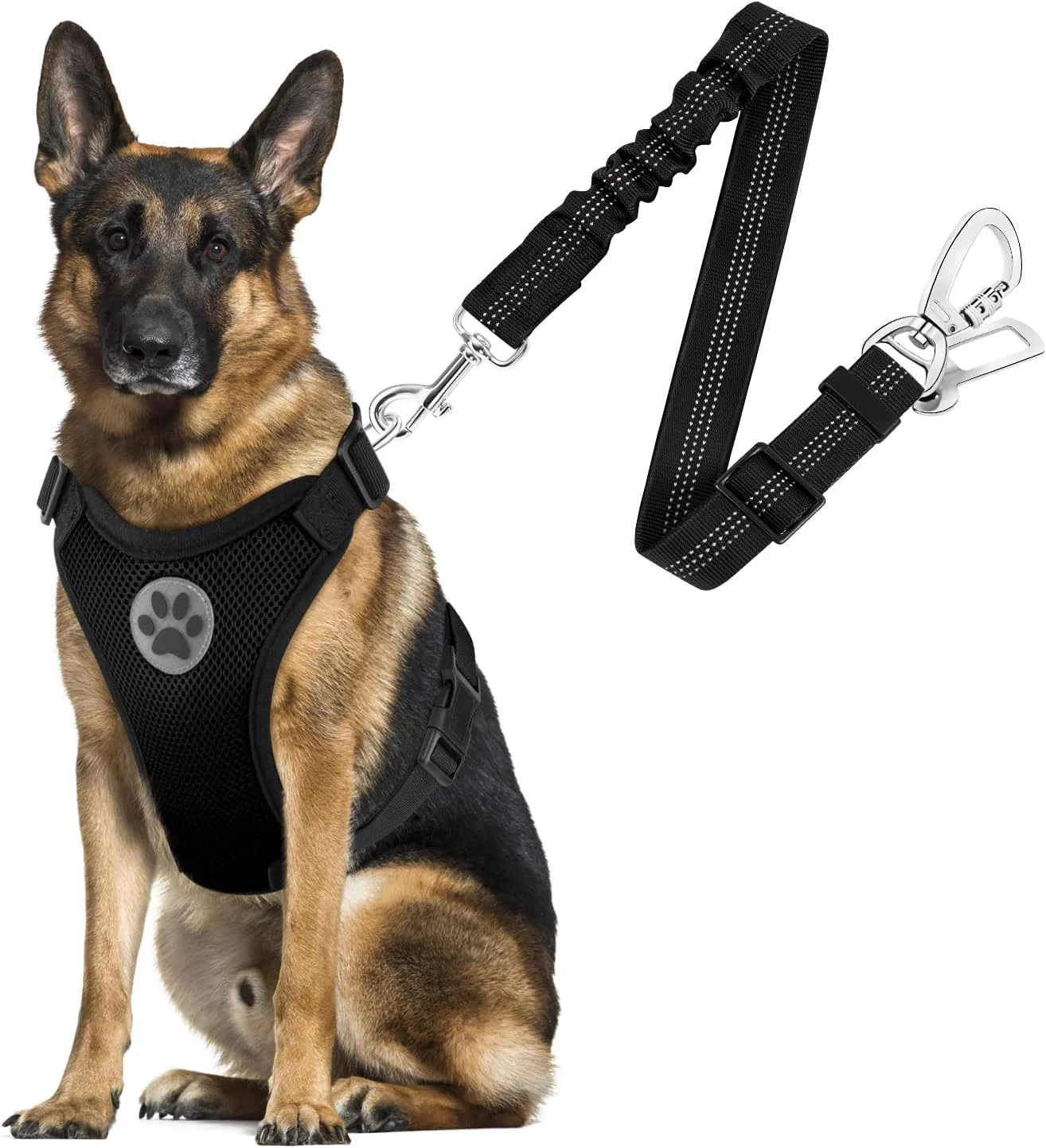 Sustainable SlowTon Dog Seat Belt Harness for Car Dog Car Harness Adjustable Mesh Breathable Dog Seatbelt Safety Tether with Elastic Bungee for Small Medium Large Pets Black Double Clip L Versatile
