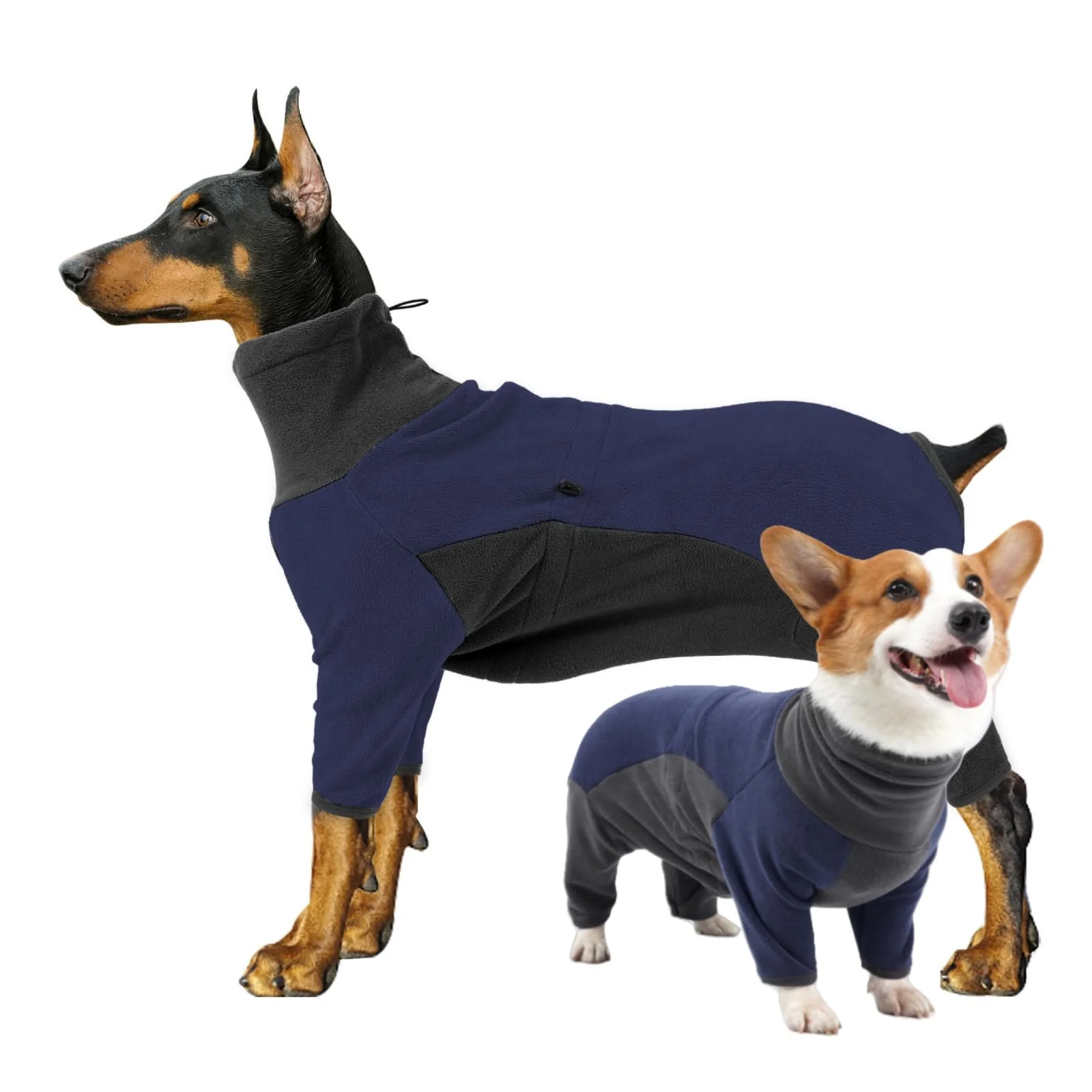 Sustainable ODSSTAIPS Dog Winter Coat – Soft Fleece Full-Body Onesie Windproof High Neck Blue Grey XXXL Minimalist