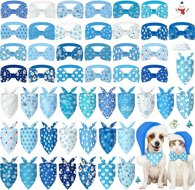 High-End Sanwuta 50 Pcs Winter Dog Bandanas Bulk and Charm Collar Bow Ties Set 25 Sophisticated