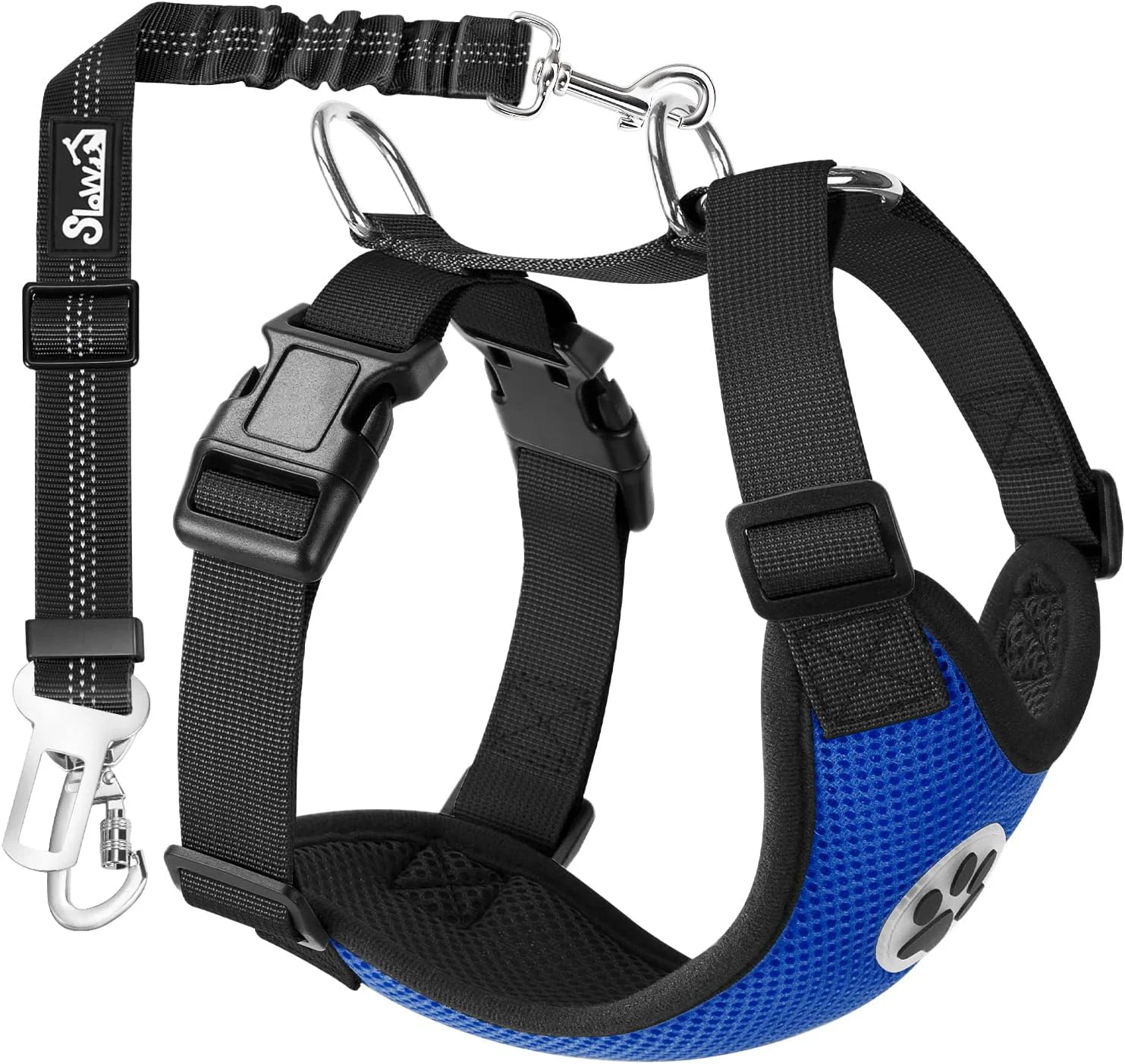 SlowTon Dog Seat Belt Harness for Car Dog Car Harness Adjustable Mesh Breathable Dog Seatbelt Safety Tether with Elastic Bungee for Small Medium Large Pets Blue Double Clip XS Unique