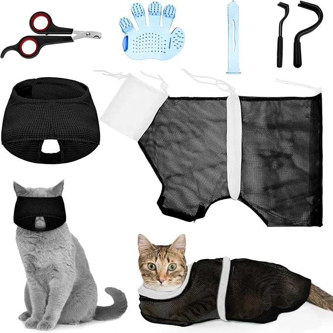 Durable Patelai 5 Pcs Cat Bathing Bag Set Cat Grooming Bag Adjustable Pet Shower Net Comfortable