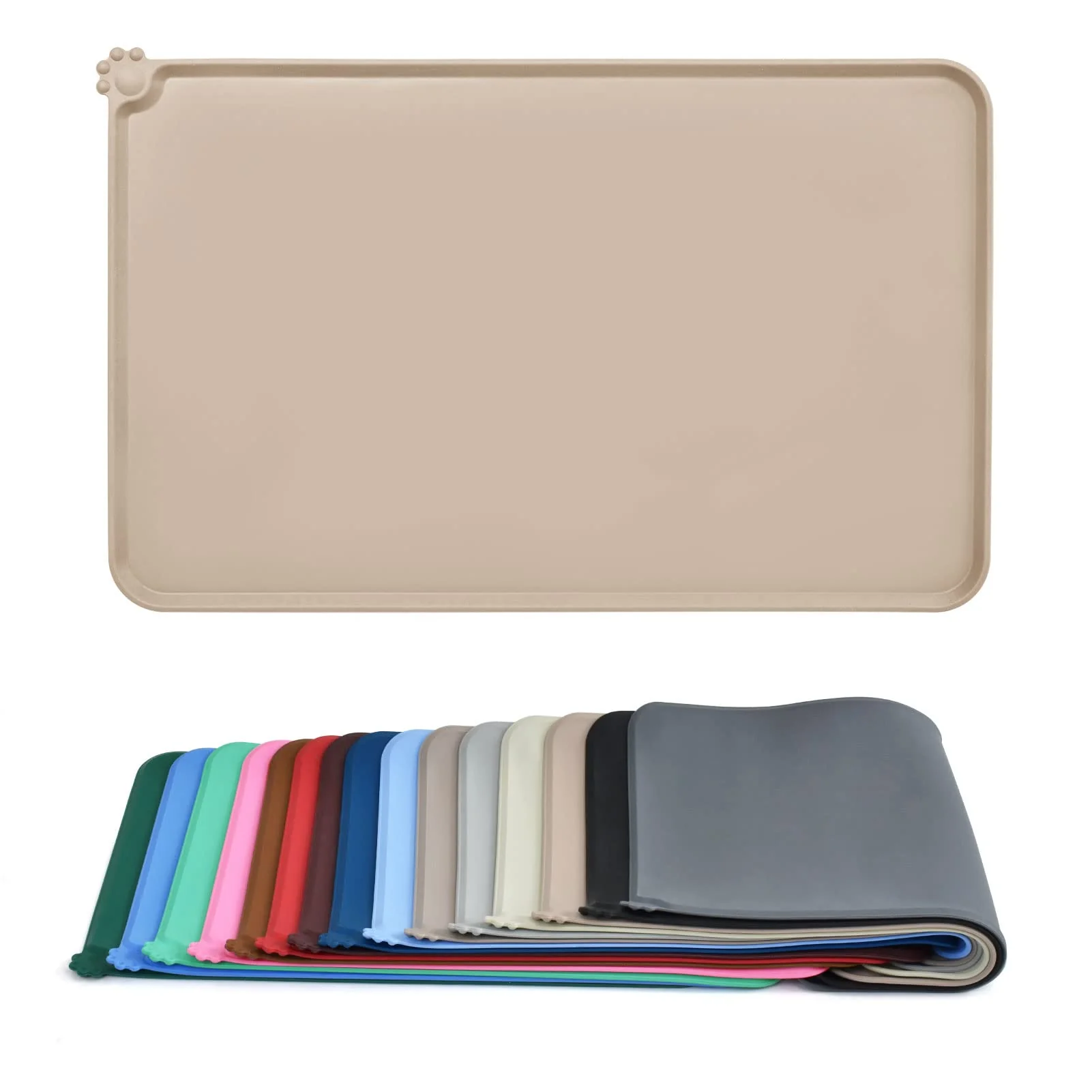 Environmentally Friendly AUDWUD Silicone Waterproof Pet Feeding Mats — Anti-Slip Bowl Pad 34 x 23 in Elite