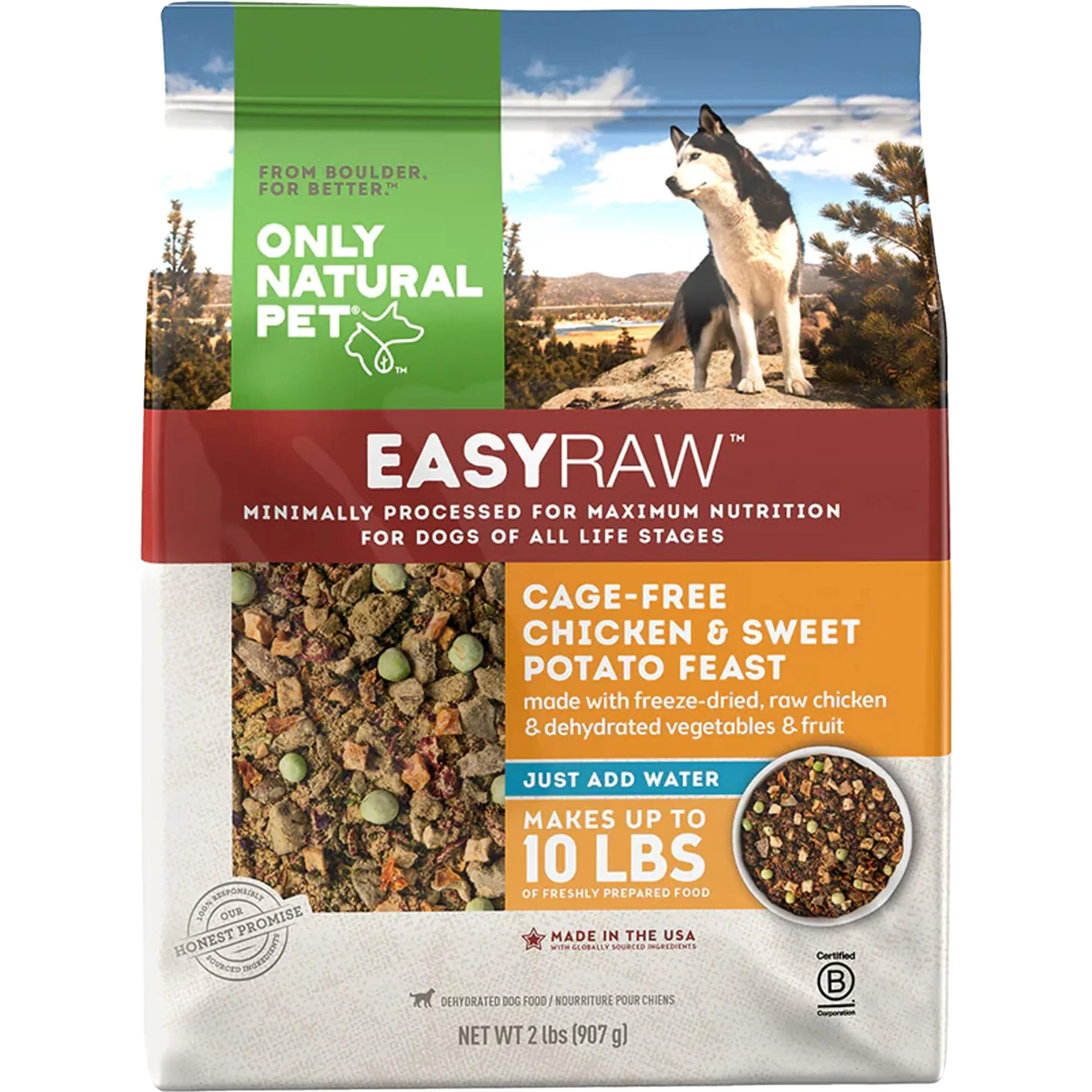 High-End Only Natural Pet EasyRaw Dehydrated Raw Dog Food – Chicken Sweet Potato 2 lb Bag Makes 10 lbs Authentic