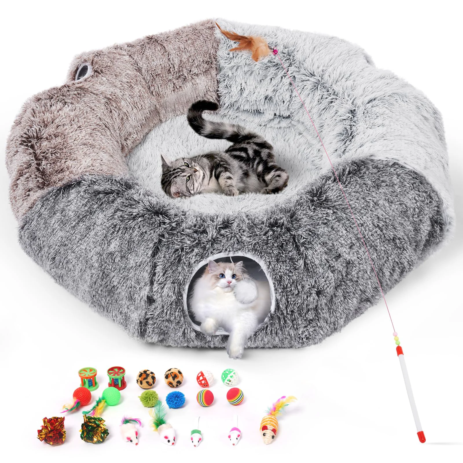 Fast Odoland Large Cat Tunnels with Donut Bed 20 Toys — Cozy Indoor Cat Play World-Class