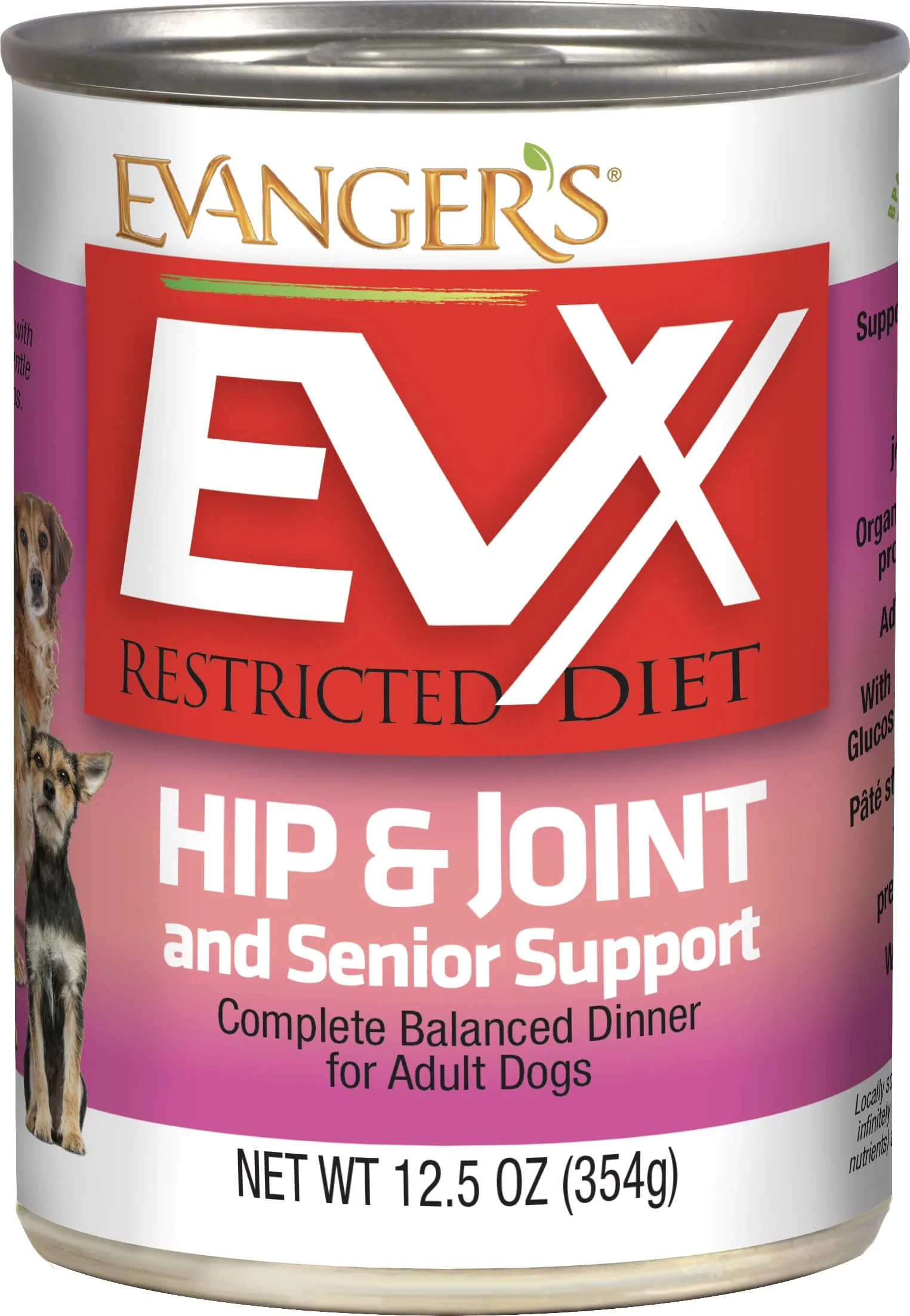 Superior EVX Restricted Diet Hip Joint Senior Wet Dog Food – Chicken Turmeric Glucosamine Chondroitin L‑Carnitine 12.5 oz Can Natural