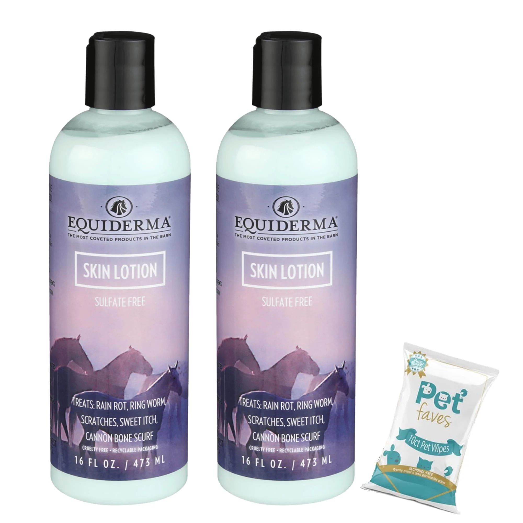 Optimized EQUIDERMA 2-Pack Horse Skin Lotion 10 Wipes Gentle No-Rinse Equine Skincare Easy-to-Use