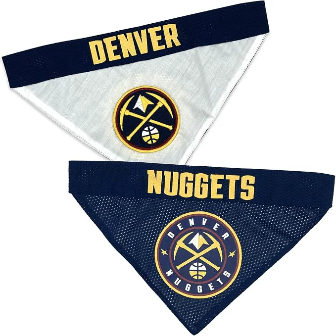 Powerful Pets First NBA Dog Bandana -Denver Nuggets Reversible Bandana. 2 Sided Home Proven