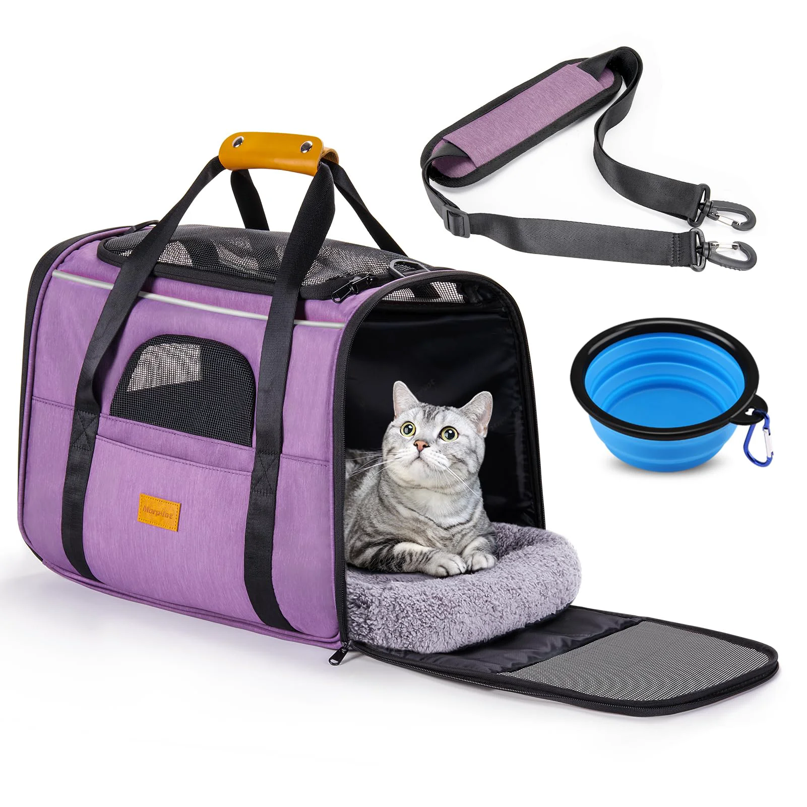 Original Morpilot Pet Travel Carrier for Cats Dogs — Foldable Purple Carrier Stylish