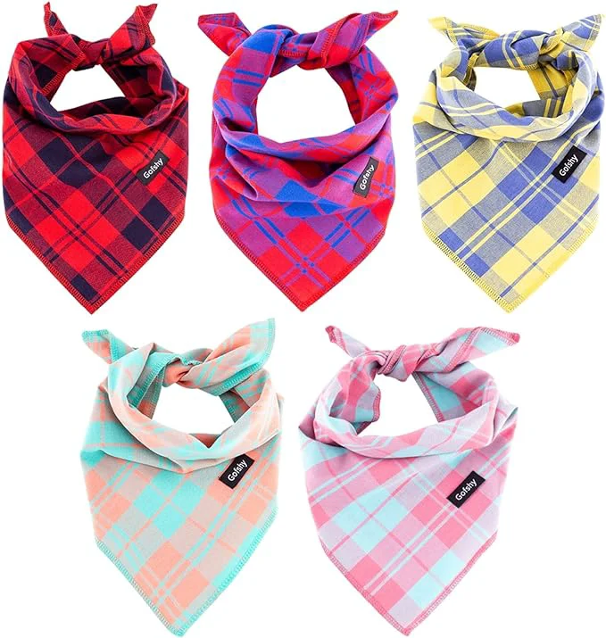 Detailed Dog Bandanas XLarge-5PCS Birthday Gift Puppy Bandana Vibrant Color Plaid Outstanding