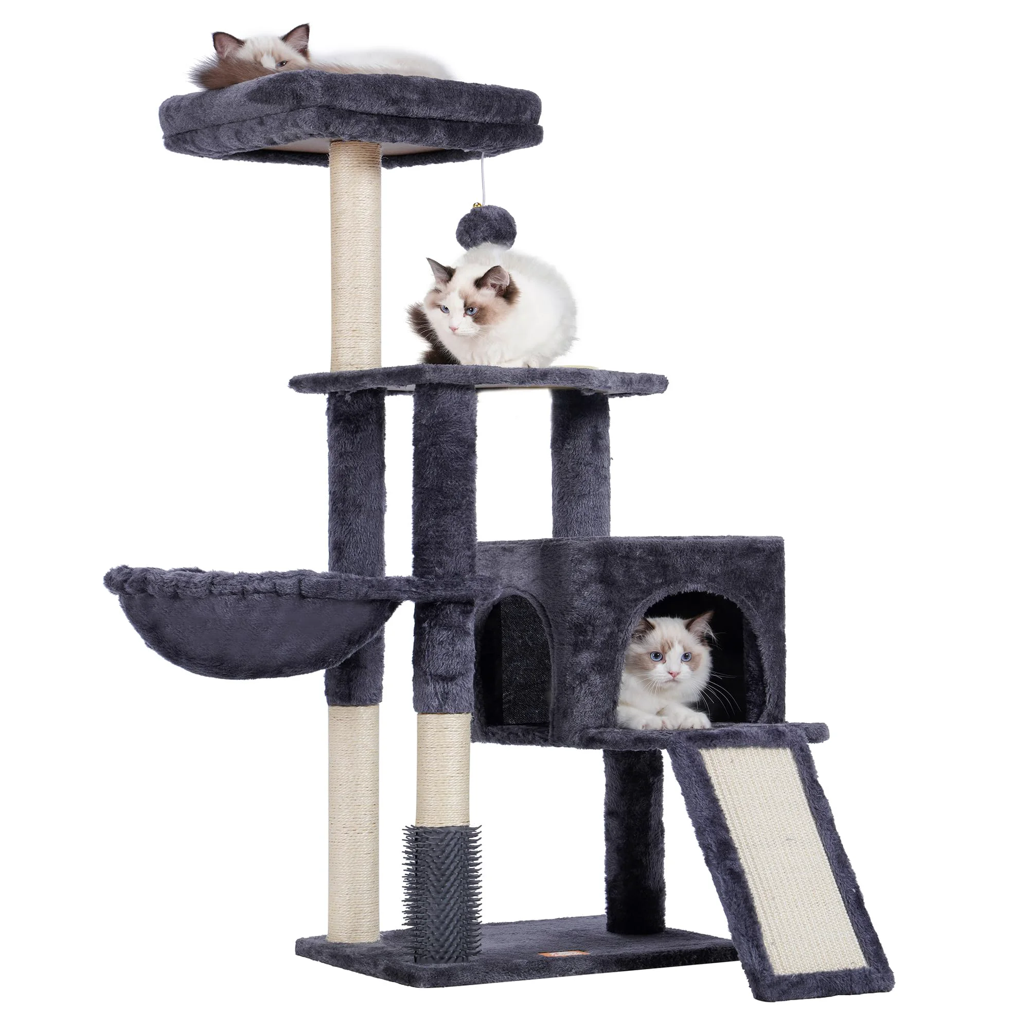 Proven Heybly Cat Tree with Self-Groomer Brush — Smoky Gray HCT005SG Reusable