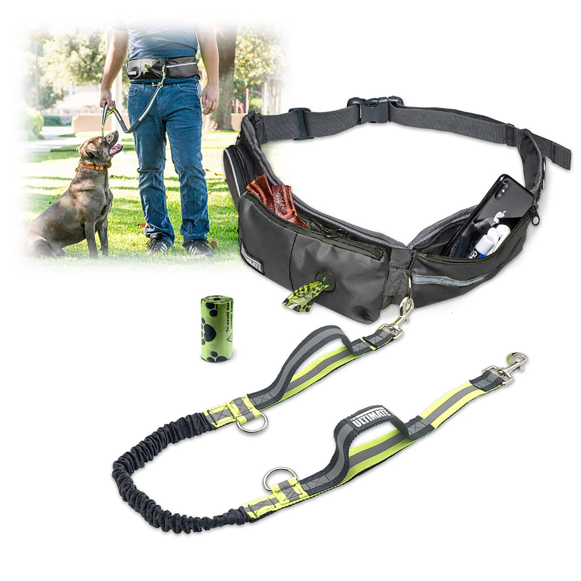 Luxury TAKSIN Hands- Dog Leash System Reflective Bungee Treat Holder Poop Bag Dispenser Grey Pack Convenient