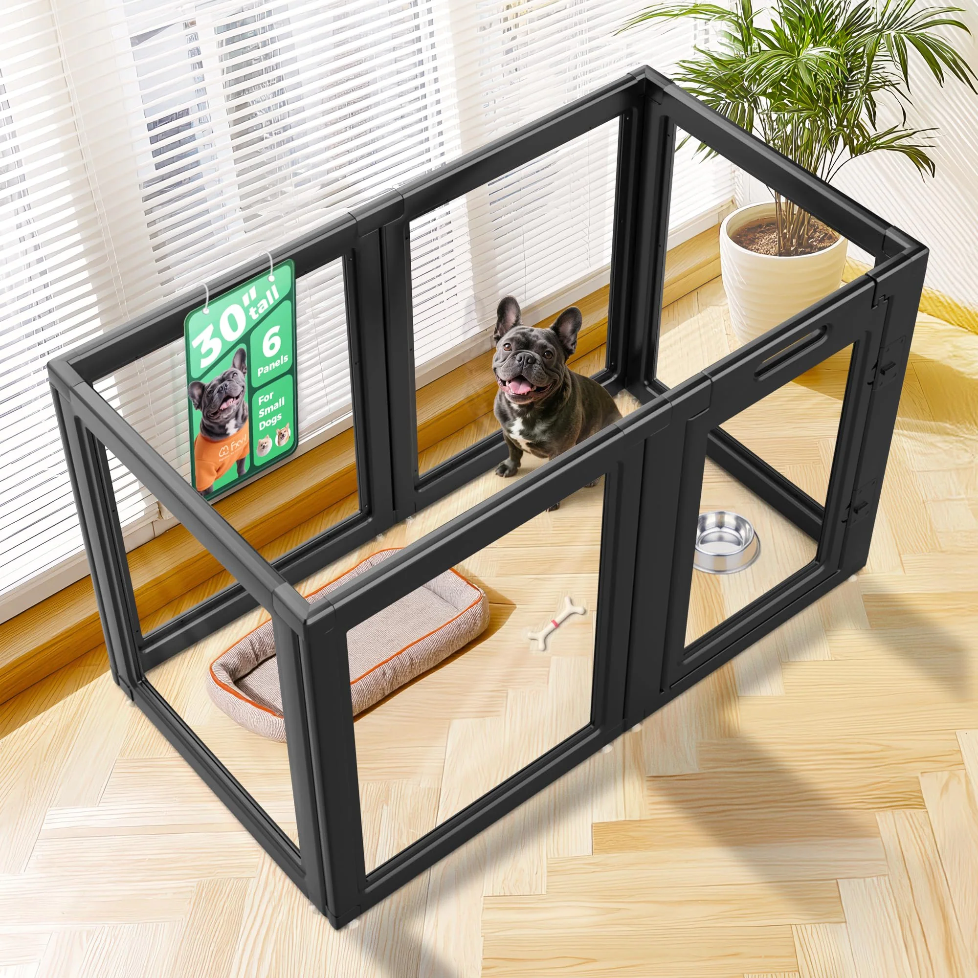 Efficient FXW AuraSpace 30in Acrylic Indoor Dog Playpen for Small Medium Dogs – 6 Panels Black Solid