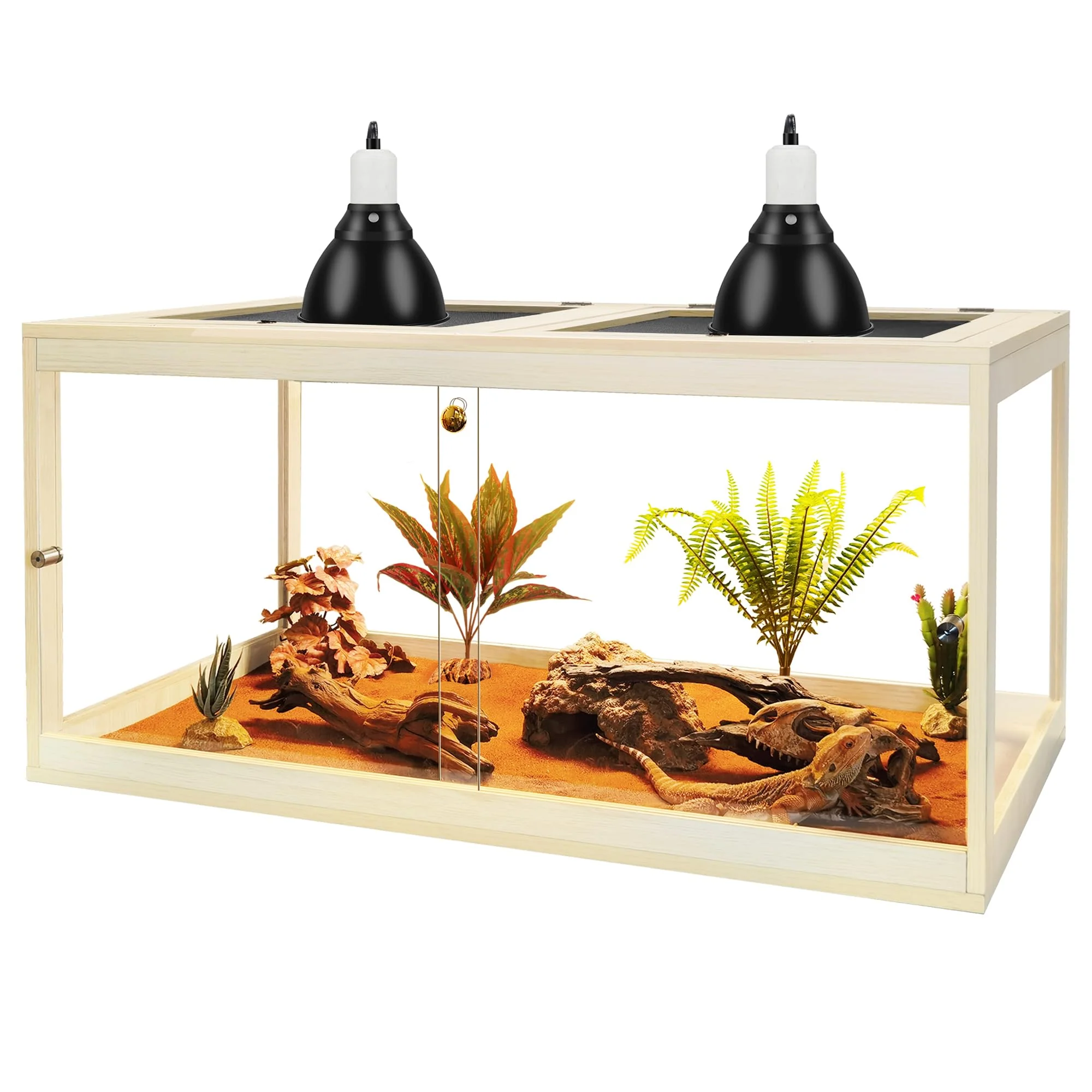 Healthy PROLEE 34 Gallon Reptile Terrarium Tank — 32 Bearded Dragon Lizard Enclosure with Locking Front Doors Metal Mesh Roof Enhanced