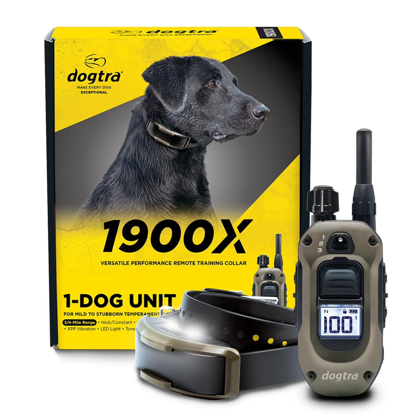 Green Dogtra 1900X E-Collar with Remote New Edition 35 lbs ¾ Mile Range LED Light 100 Levels Crafted