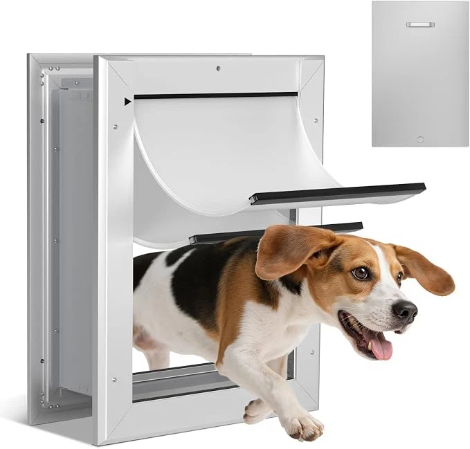 Innovative Ownpets Aluminum Dog Door for Wall and Door Double Flap Energy Efficient Casual