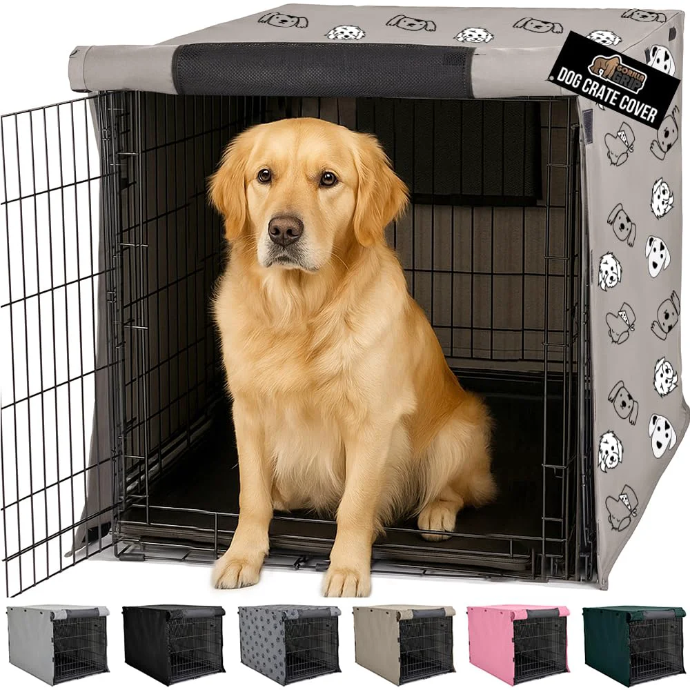 Exceptional GORILLA GRIP Dog Crate Covers for 42-Inch Wire Kennels — Privacy All-Sides Open Taupe Elite