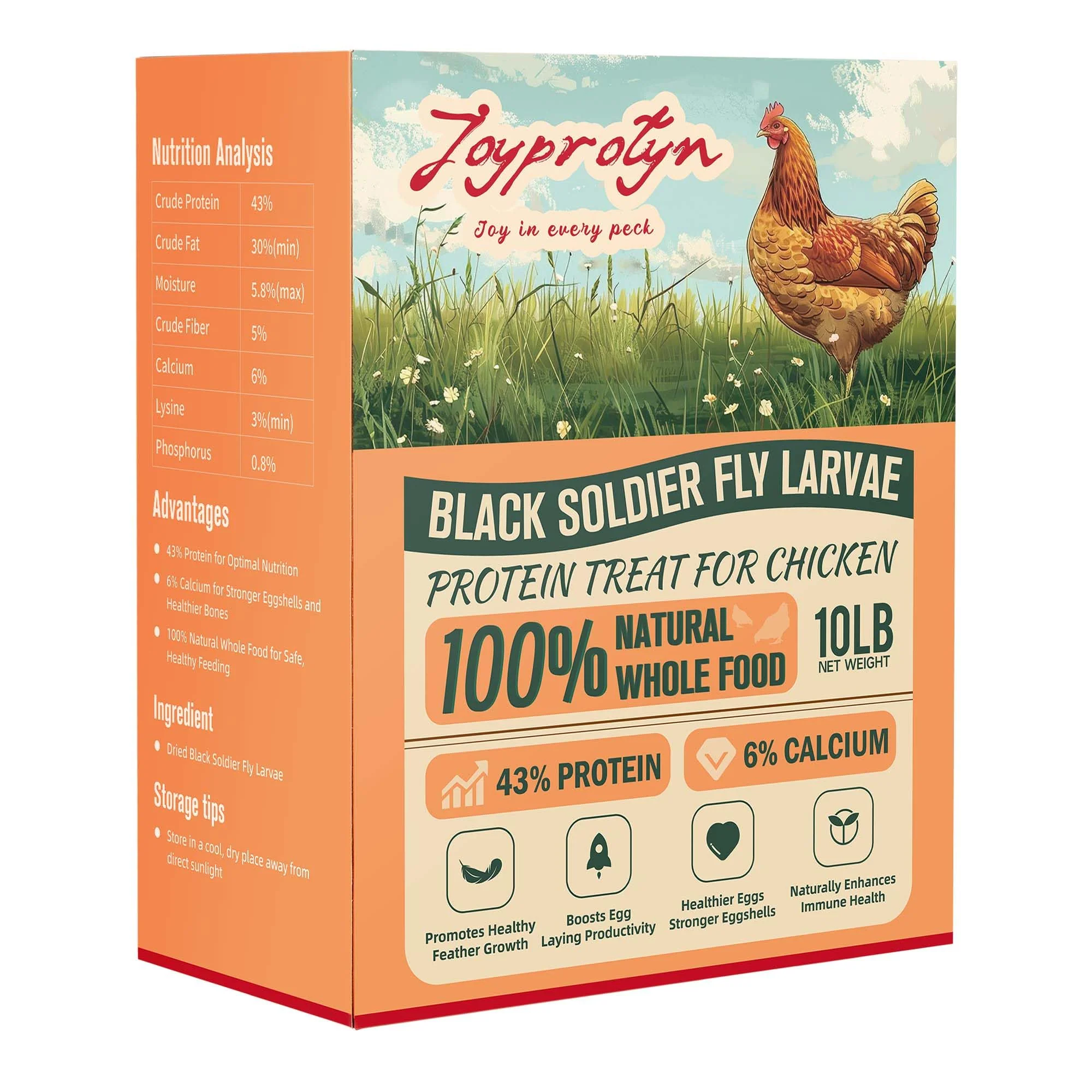 Crafted Joyprotyn 10LB Non-GMO Dried BSFL for Poultry — 85x Calcium 43 Protein Sustainable Feed Pure