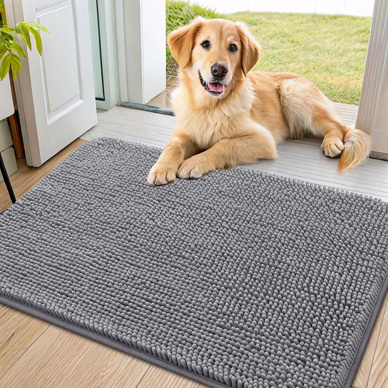 Excellent Smiry Dog Door Mat 40x24 Absorbs Moisture Dirt Non-Slip Quick-Dry Chenille Elegant