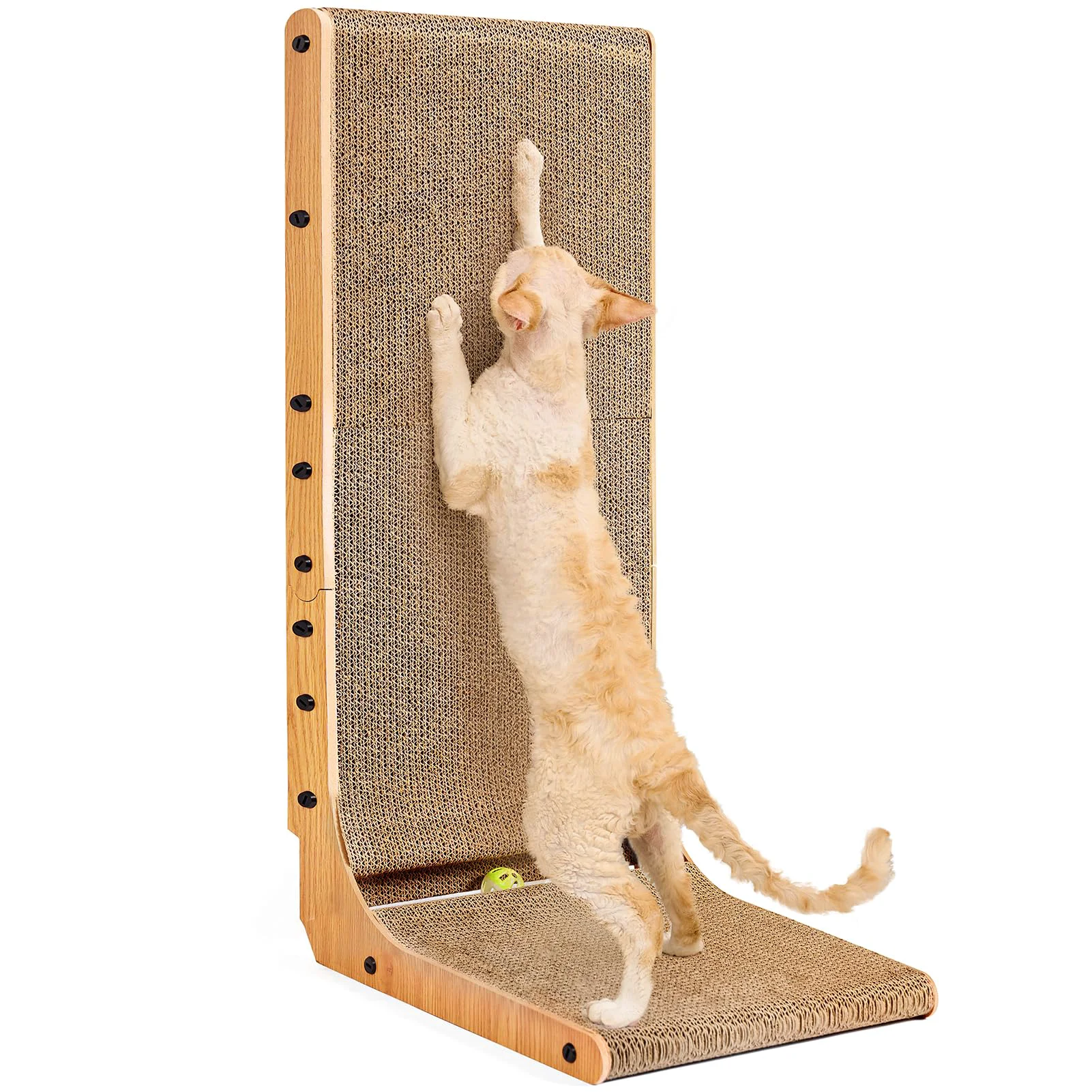 Solid EHEYCIGA 32-Inch L-Shaped Cardboard Cat Scratcher with Ball Toy – Extra Large Brown Pad Powerful