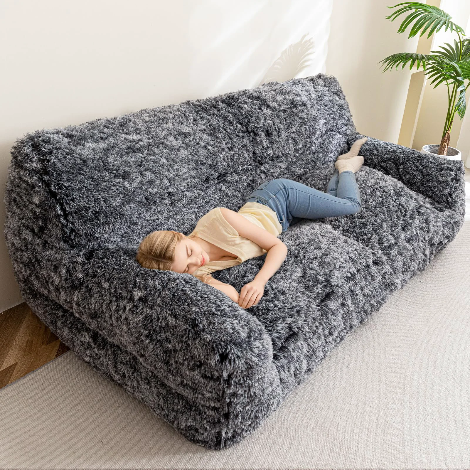 Minimalist HIGOGOGO Giant XXXL Human Dog Sofa Bed – Plush Faux Fur Foam Chunk Support Carefully Designed