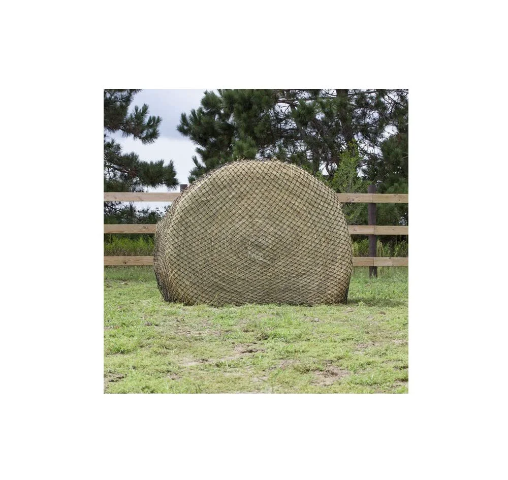 Green hay chix Round Bale Hay Net 5' Goldilocks – 1 3 4-inch Holes Marine-Grade Nylon Natural