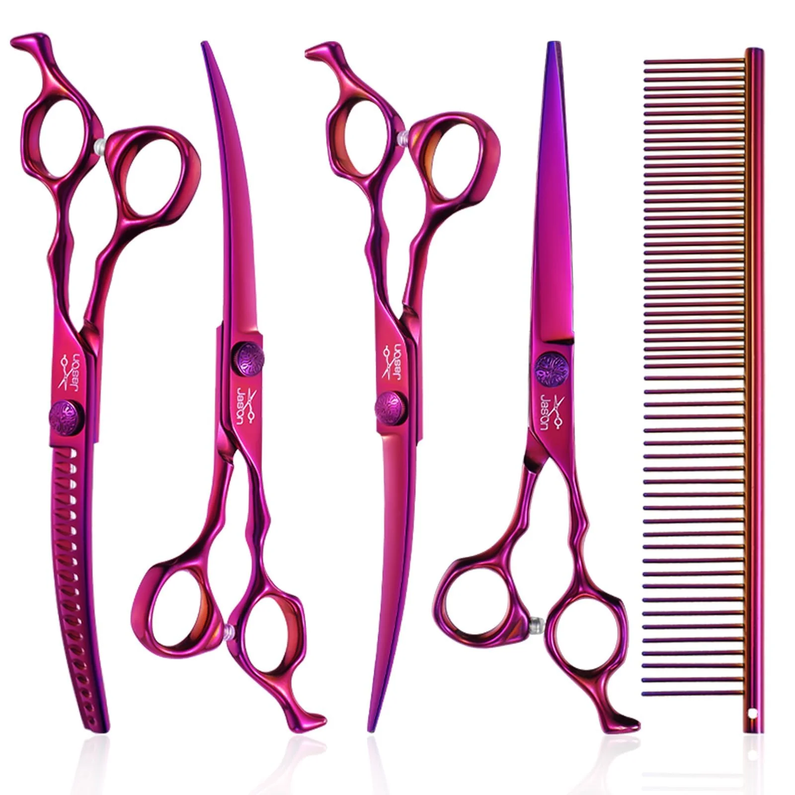 Smooth JASON Dog Grooming Scissors Set — 6-in-1 Professional Pet Shears with Adjustable Tension Fine Crafted