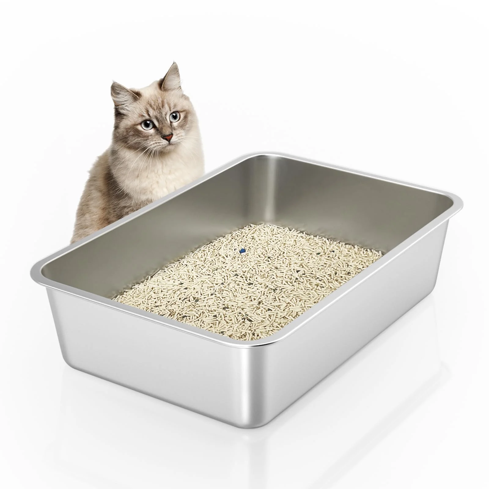 High-End IKITCHEN Stainless Steel Cat Litter Box – Large Non-Stick Odor-Resistant Rustproof Fine Crafted