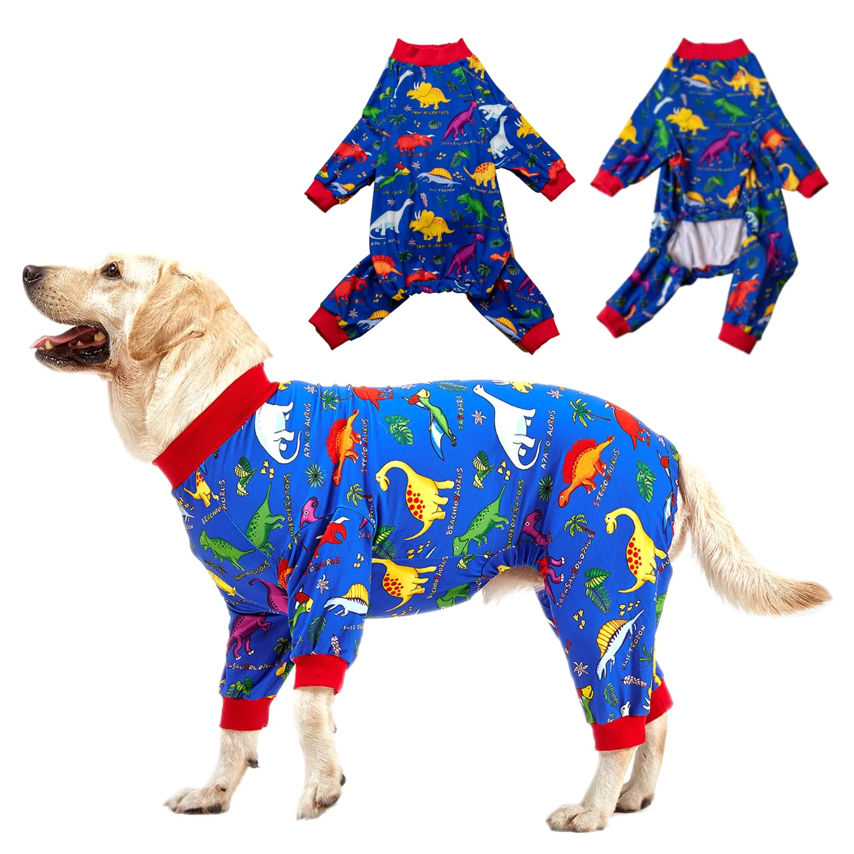 Convenient LovinPet Pitbull Large Dog Clothes – Wound Care Dinosaurs Print UV Protection First-Class