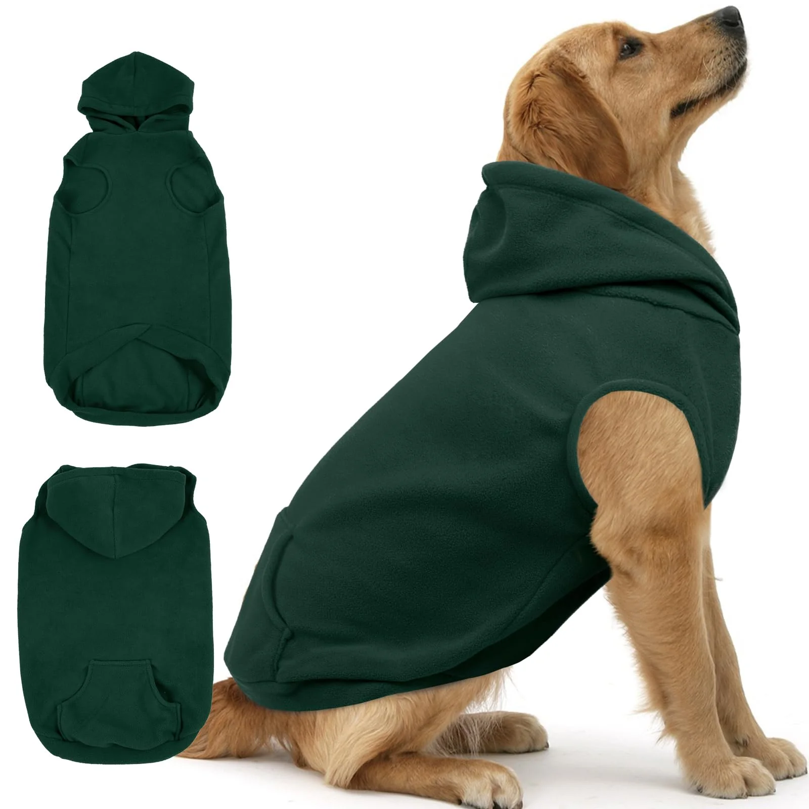 Selected IECOii Dog Sweatshirt for Large Giant Breeds – 3XL Green Hooded Fleece with Leash Hole Enhanced