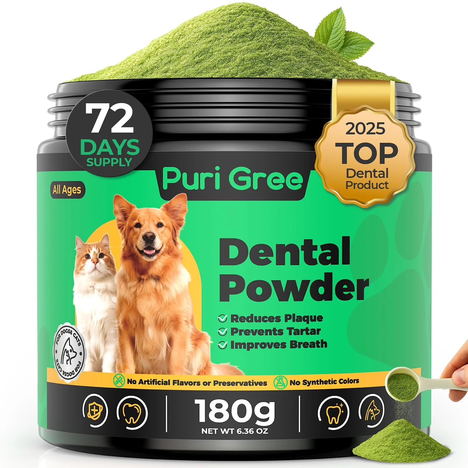 Eco-Friendly PuriGree Dog Dental Powder – Natural Teeth Cleaning Fresh Breath Enzymes Probiotics 180g Soft