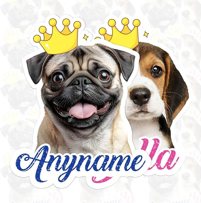 Durable Custom Pet Name Sticker Personalized Text Face Photo Crown King Queen Animal Advanced