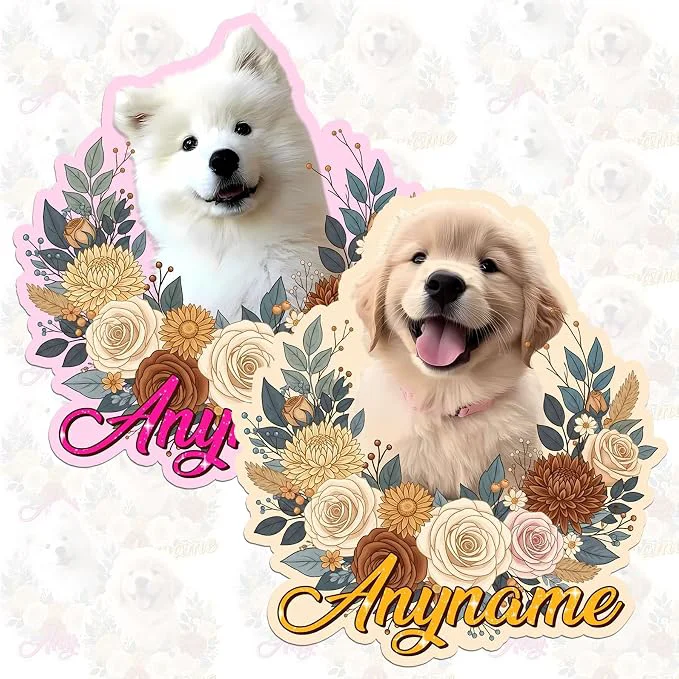 Trendy Custom Pet Face Photo Name Floral Sticker Personalized Text Image Animal Flower Quality