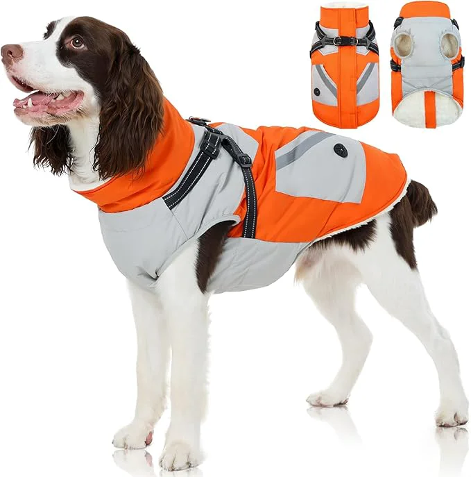 Sophisticated FUAMEY Dog Winter Jackets for Large Dogs Dog Coat with Harness Built in Waterproof Dogs Snowsuits Warm Pet Jacket Zip Up Fleece Cold Weather Coats Reflective Safety Pets Hunting Vest Orange XLAbout ThisOverview World-Class
