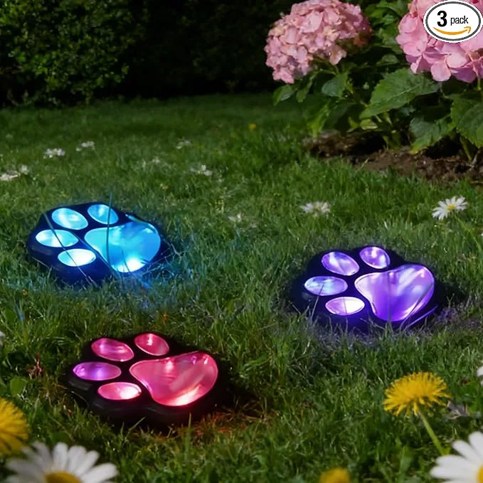 Unique 3pcs-Solar Paw Print Lights Wireless of Cat Dog Animal Solar Lights Outdoor Convenient